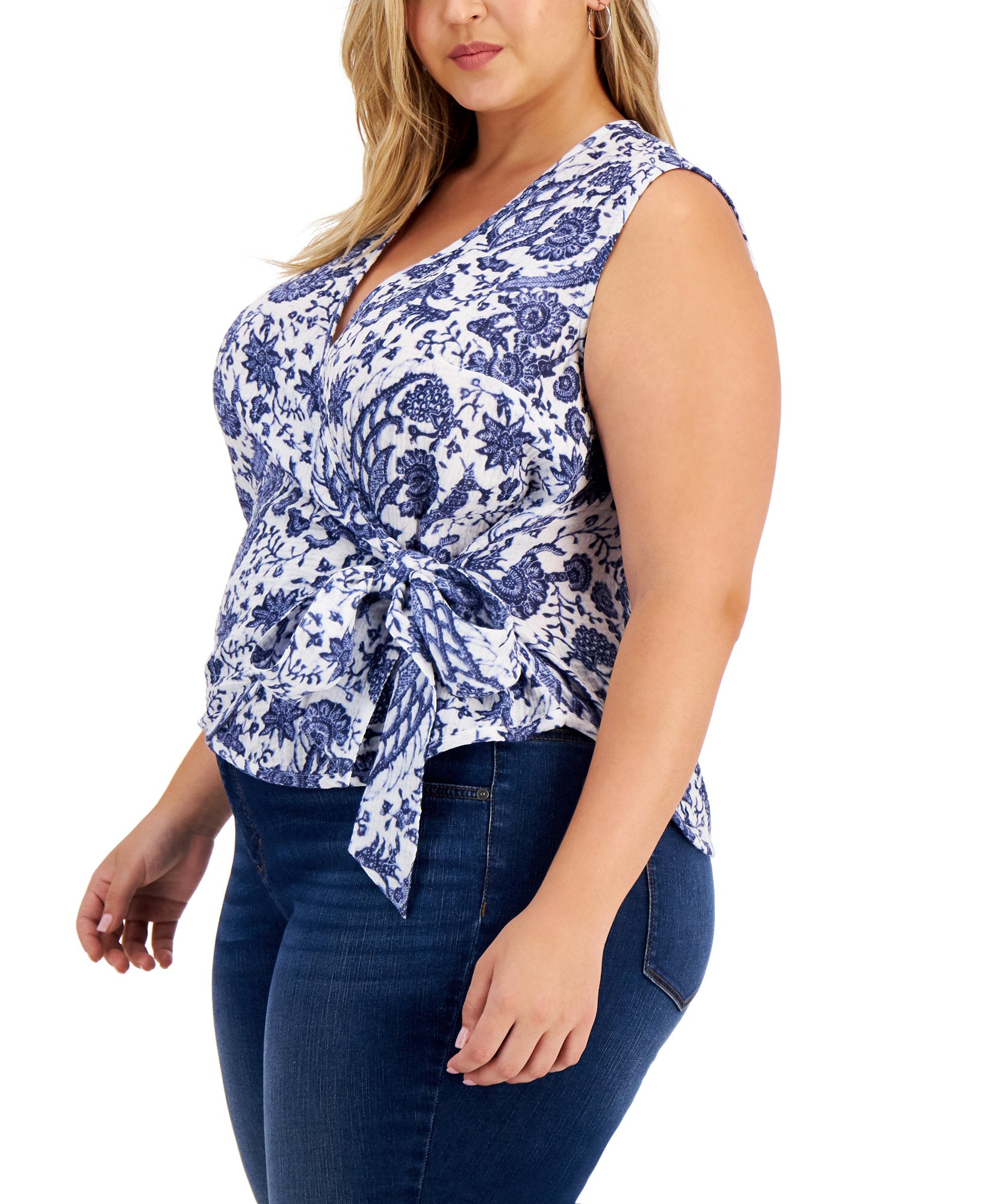 INC International Concepts Women Plus Printed Wrap Tank