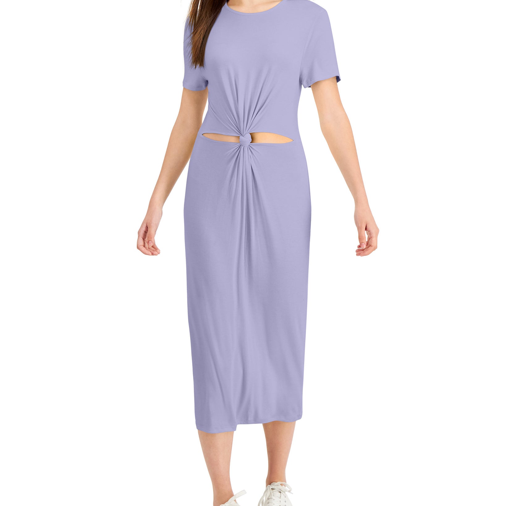 Bar III Women Knit Cutout Twist Front Midi Dress Lucky Lavender