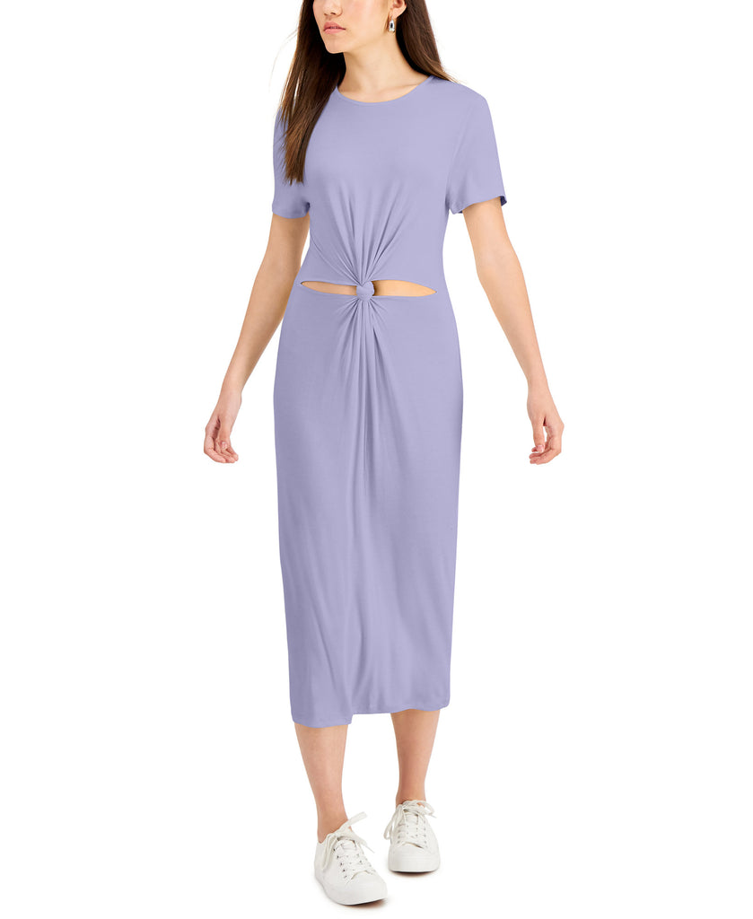 Bar III Women Knit Cutout Twist Front Midi Dress Lucky Lavender