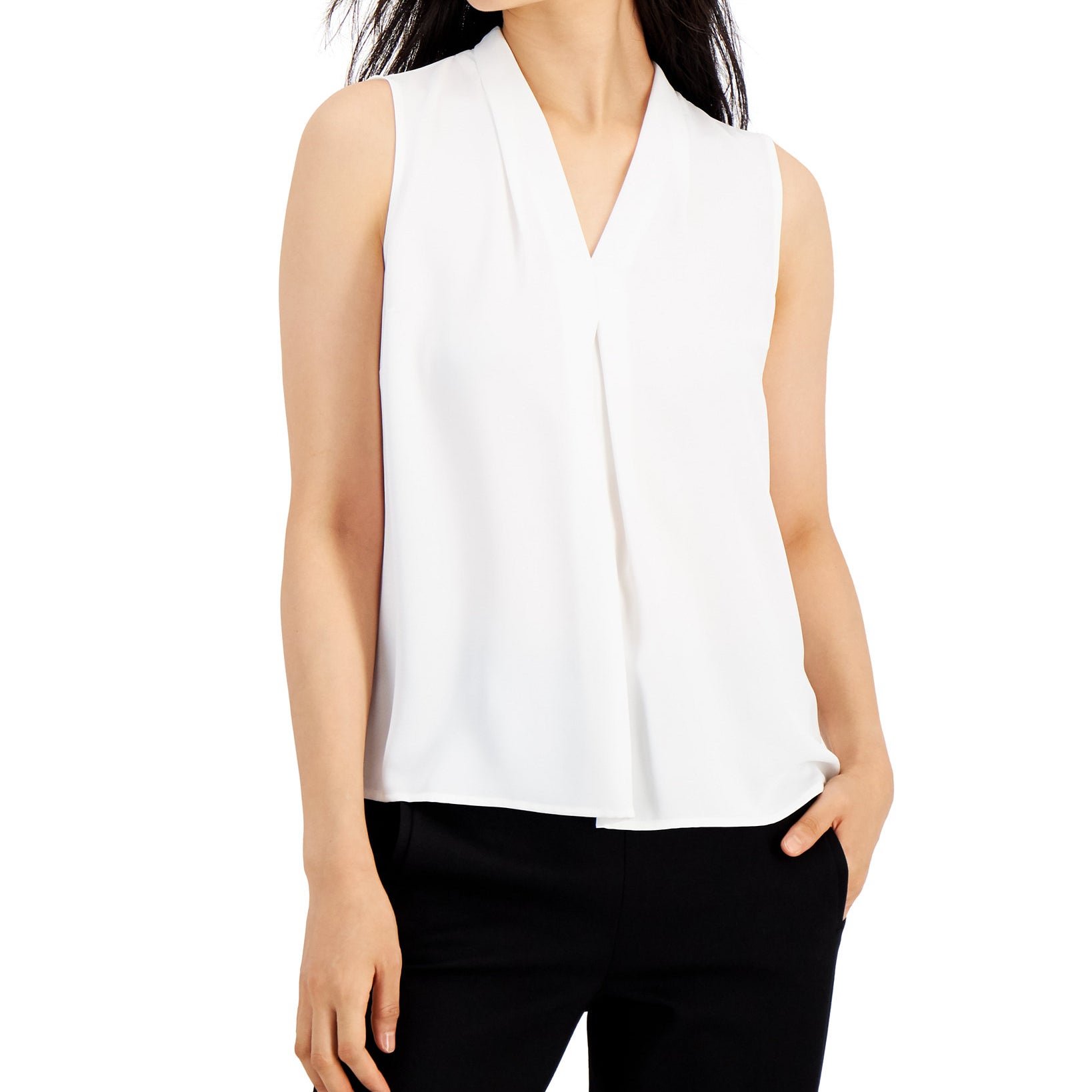 Bar III Women Sleeveless Pleat V Neck Top Lily