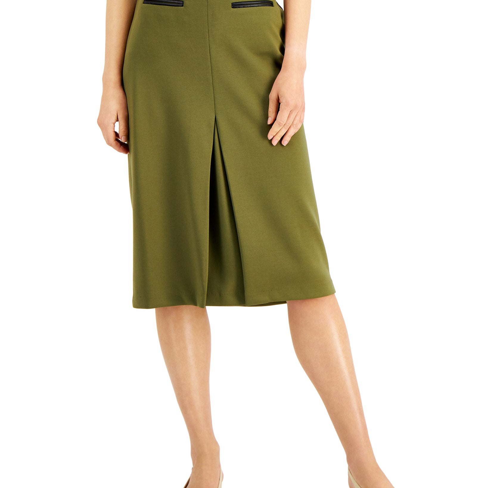 Alfani Women Pull On Knee Length Pleated Pencil Skirt New Avocado