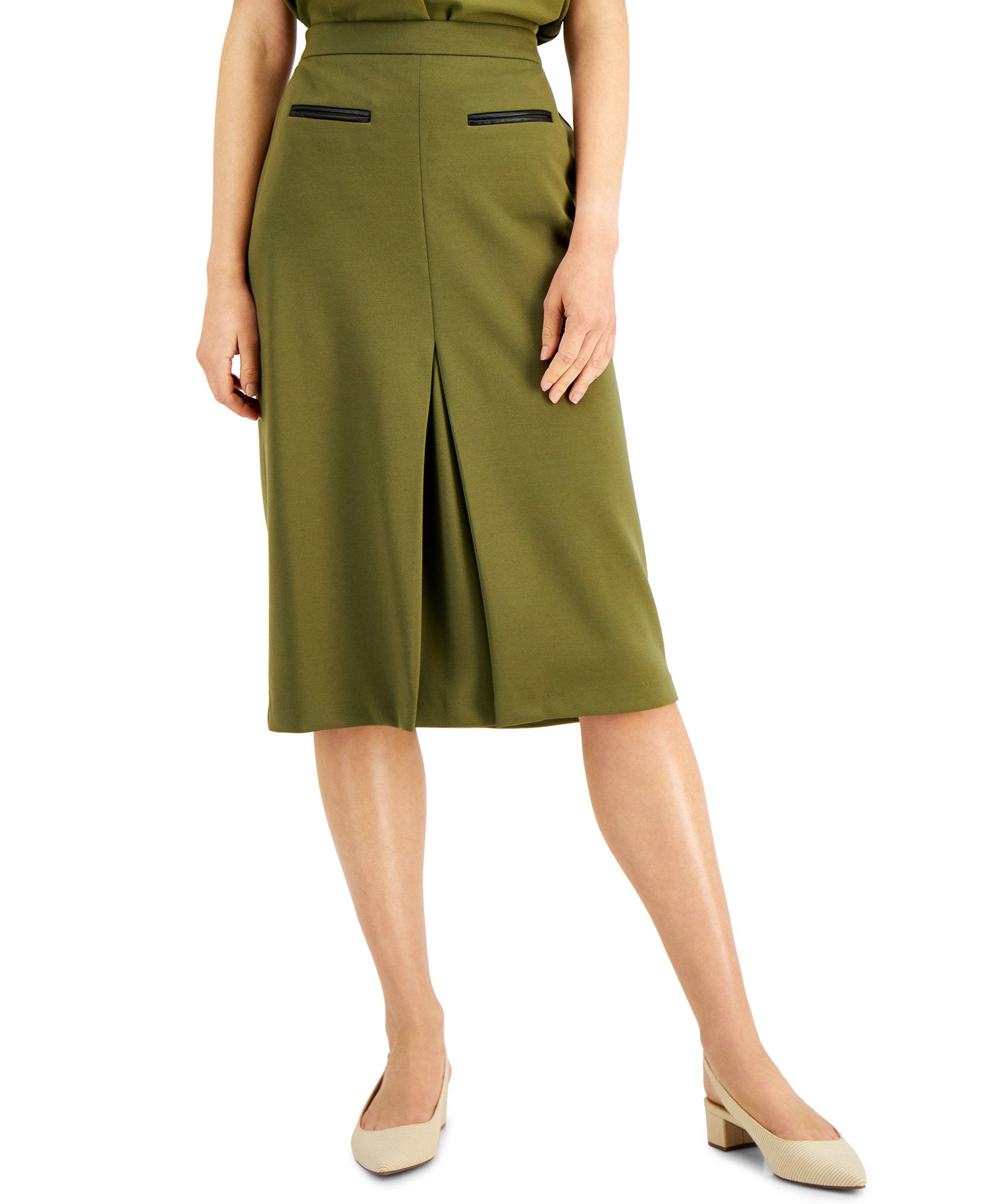 Alfani Women Pull On Knee Length Pleated Pencil Skirt New Avocado