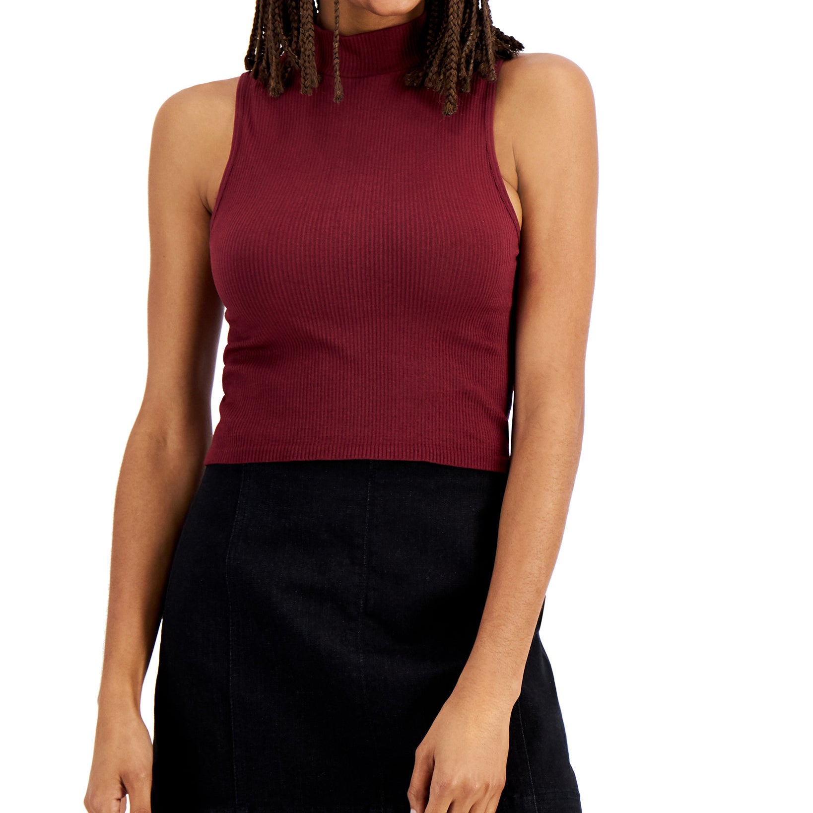 Hippie Rose Women Seamless Mock Neck Sleeveless Top Wine Berry