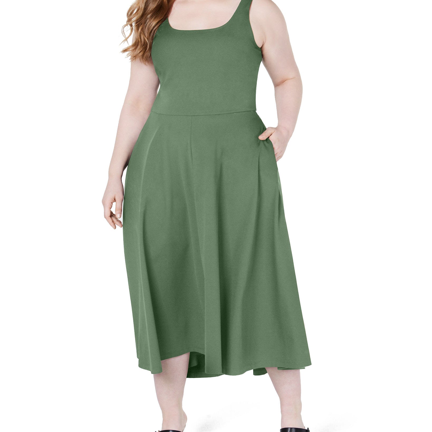 Alfani Women Plus Sleeveless Fit & Flare Midi Dress Blooming Cactus