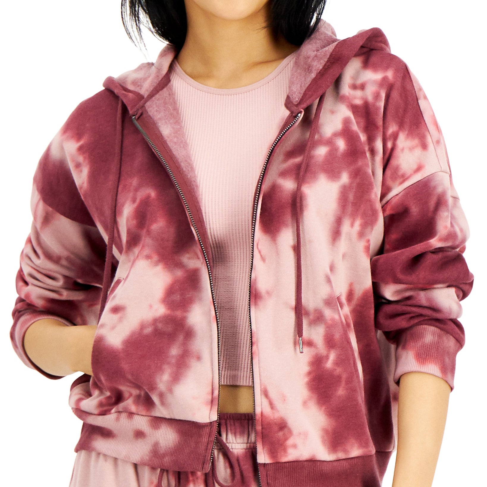 Hippie Rose Women Zip Up Hoodie Mauve Wine