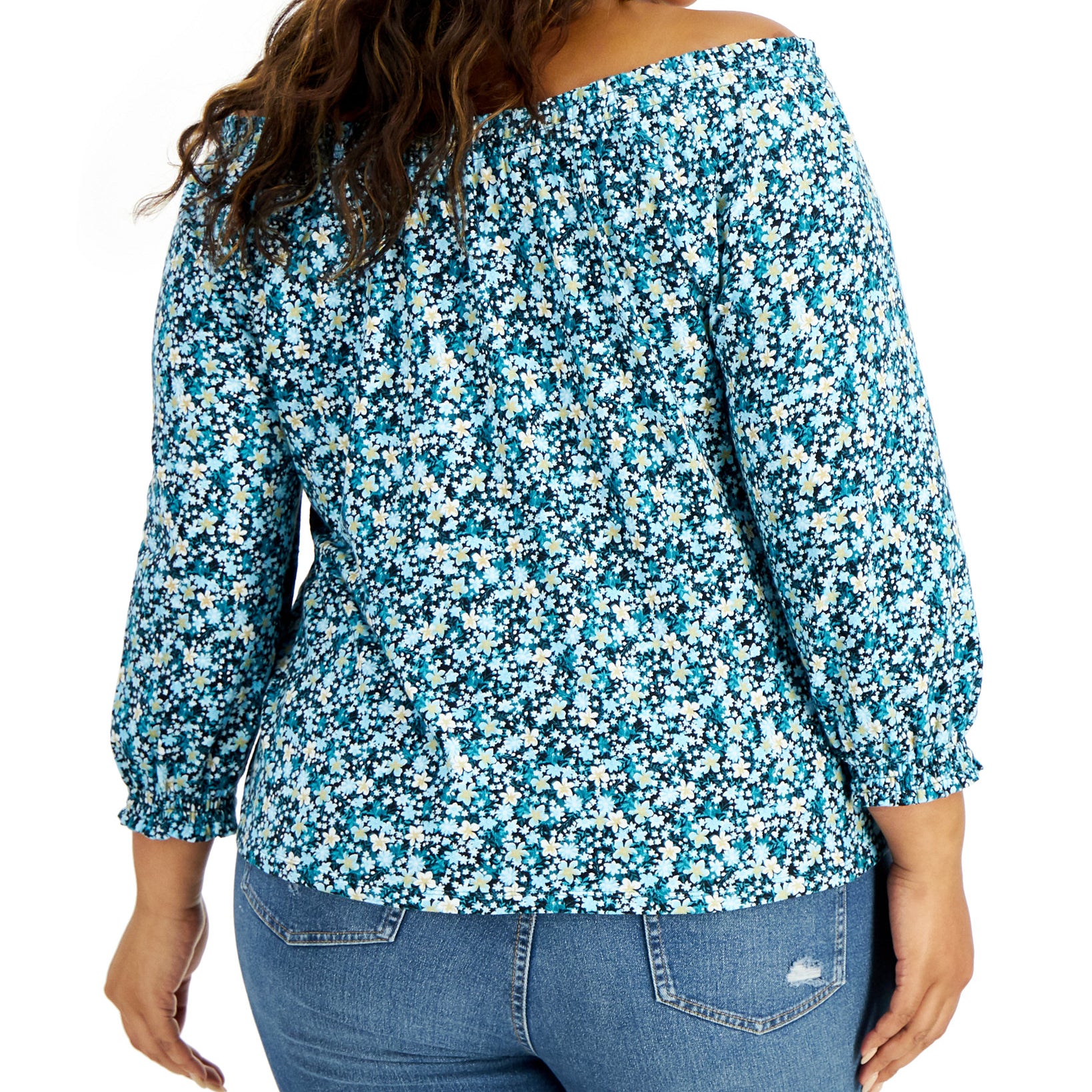 Style & Co Women Plus Cotton Ditsy Print Top