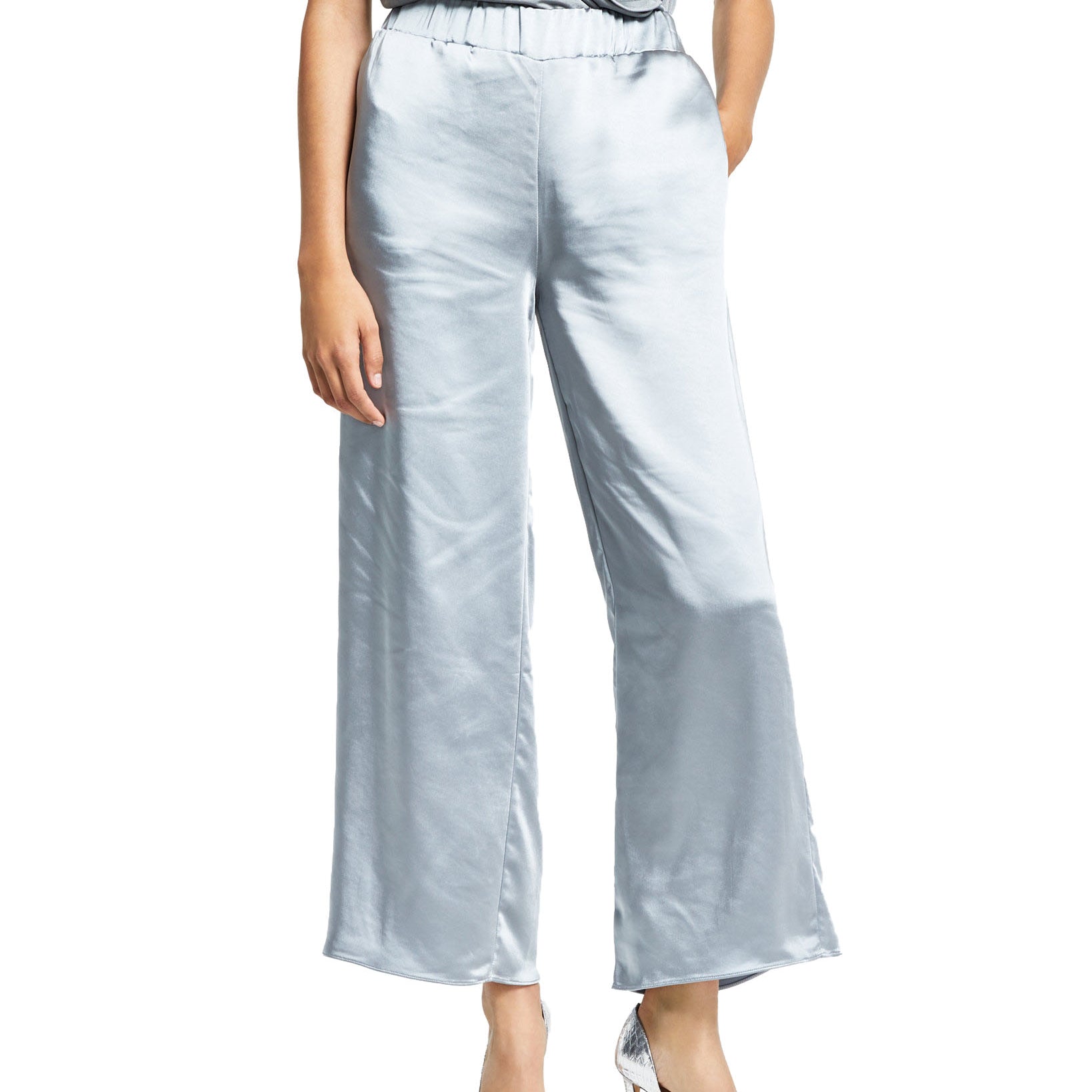 Alfani Women Pull On Wide Leg Satin Pants Greystone