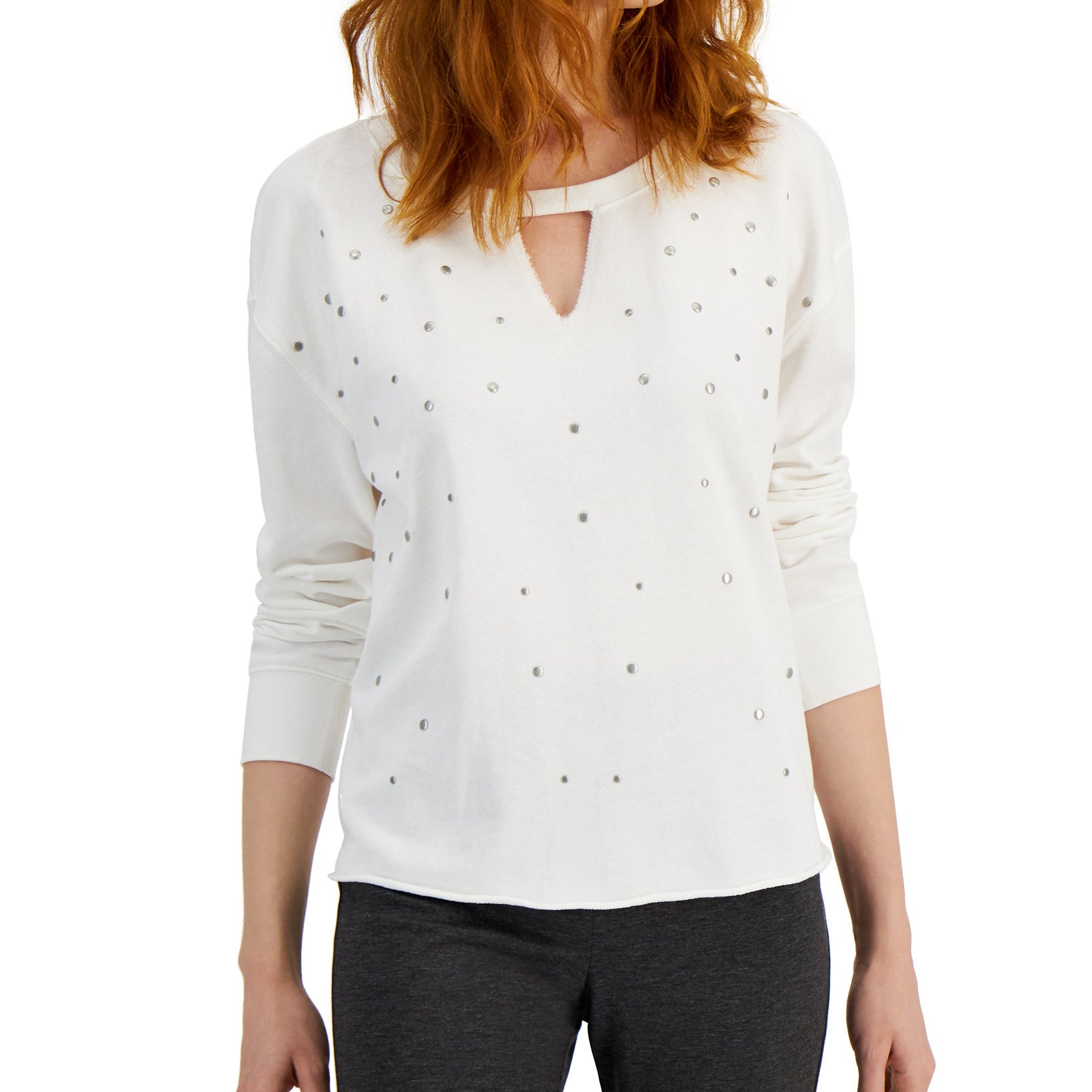 JPR Studio Women Studded Keyhole Cotton Top Off White