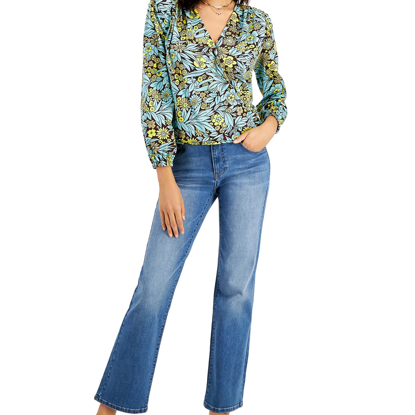 INC International Concepts Women Printed Surplice Blouse