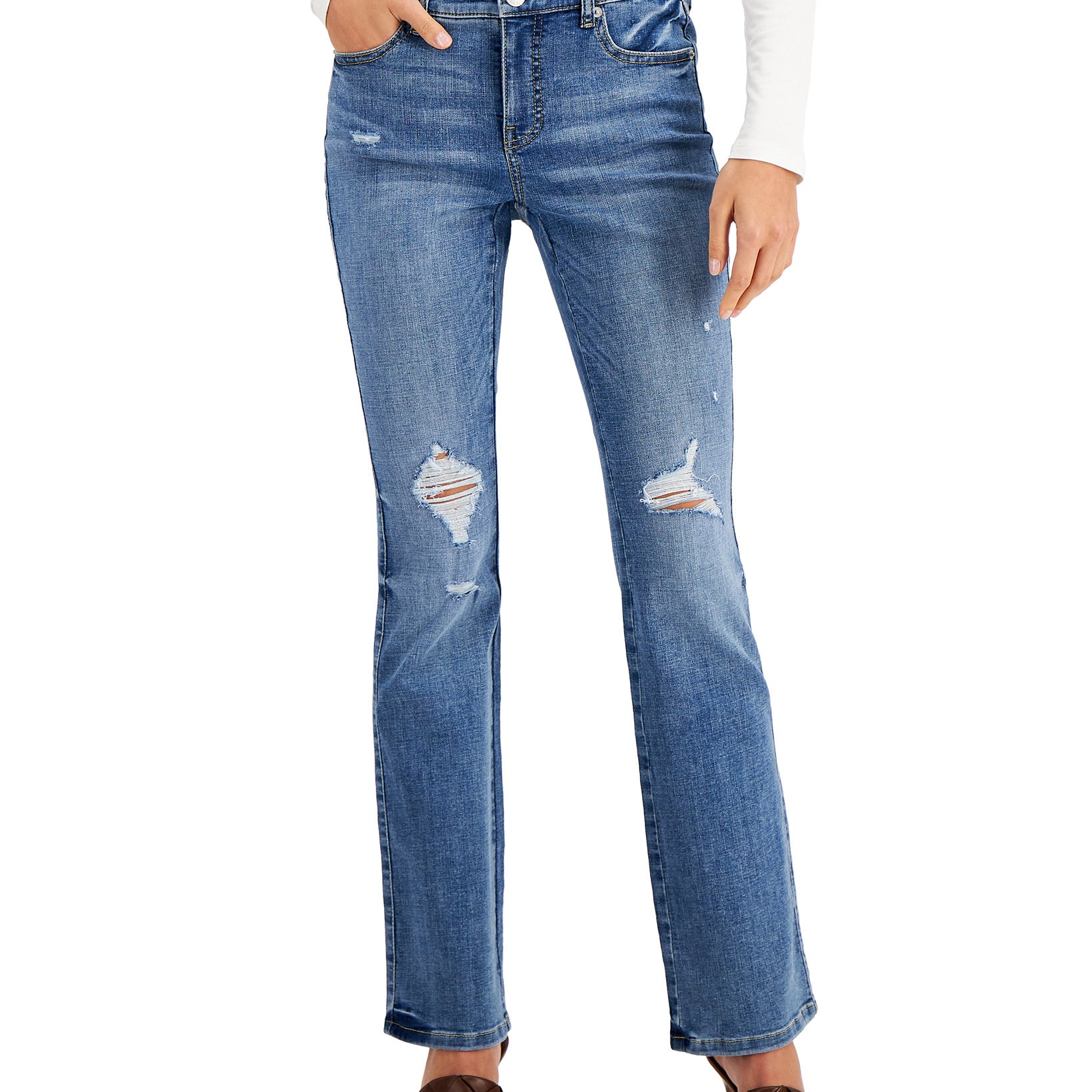 INC International Concepts Women Mid Rise Bootcut Jeans Tessa Wash