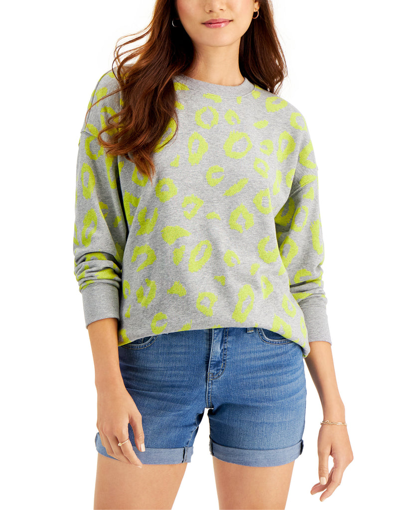 Style & Co Women Animal Print Sweatshirt Lightest Lime