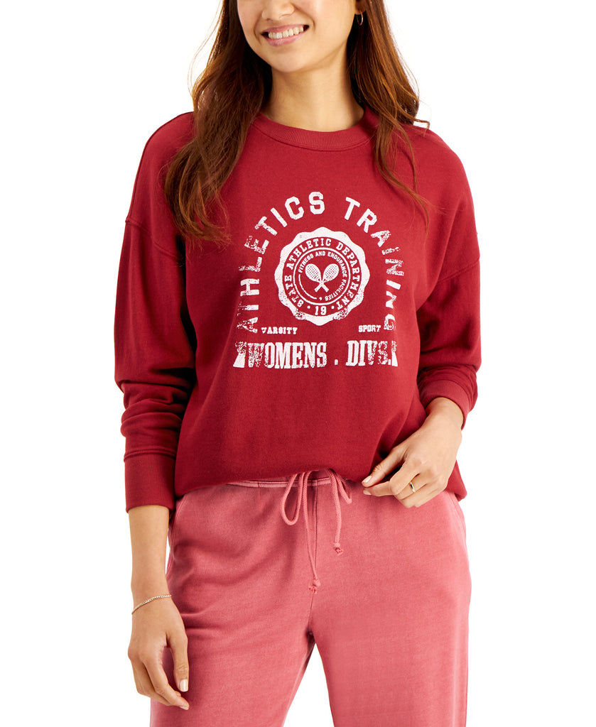 Style & Co Women Graphic Crewneck Sweatshirt Merlot Combo
