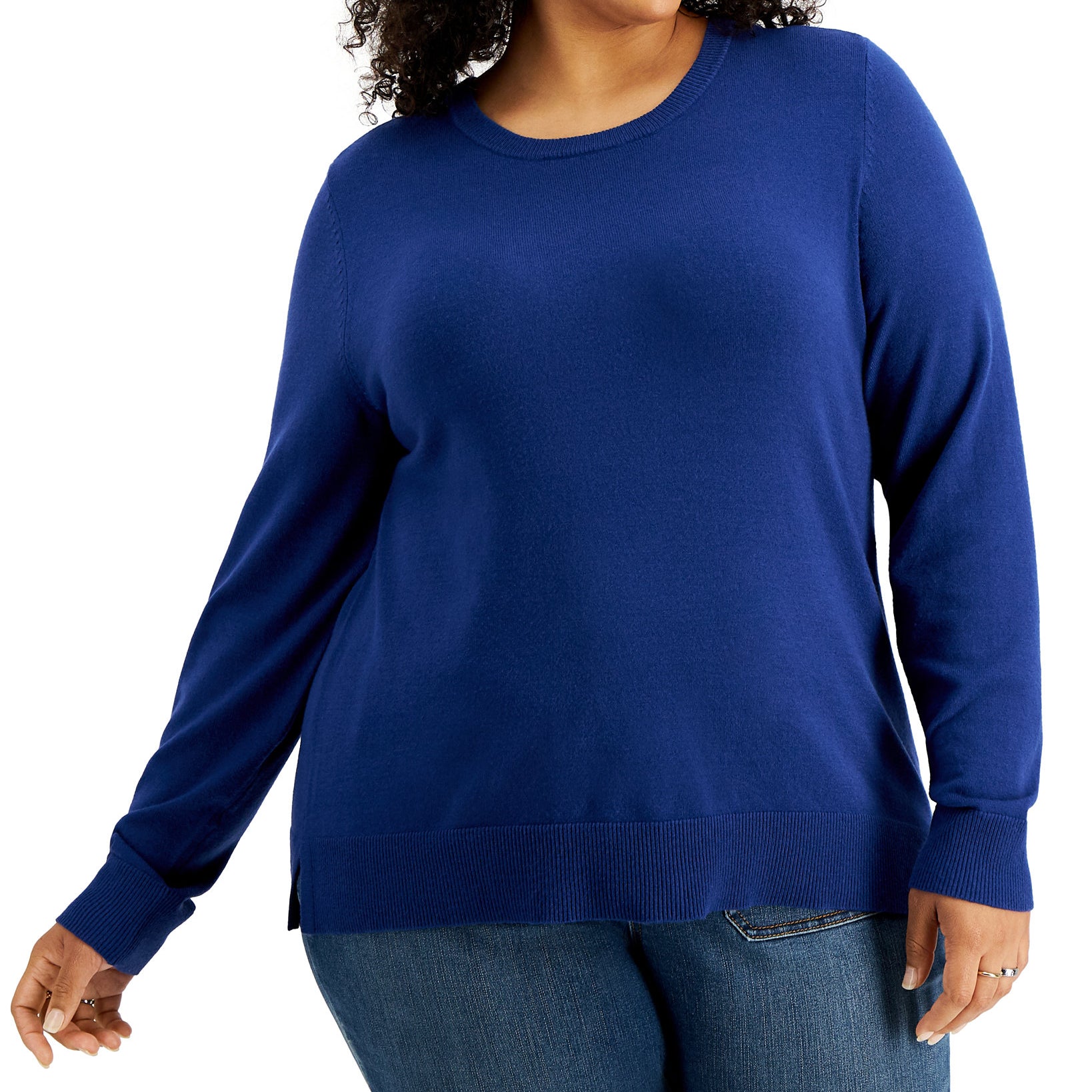 Style & Co Women Plus Crewneck Sweater Sky Dream