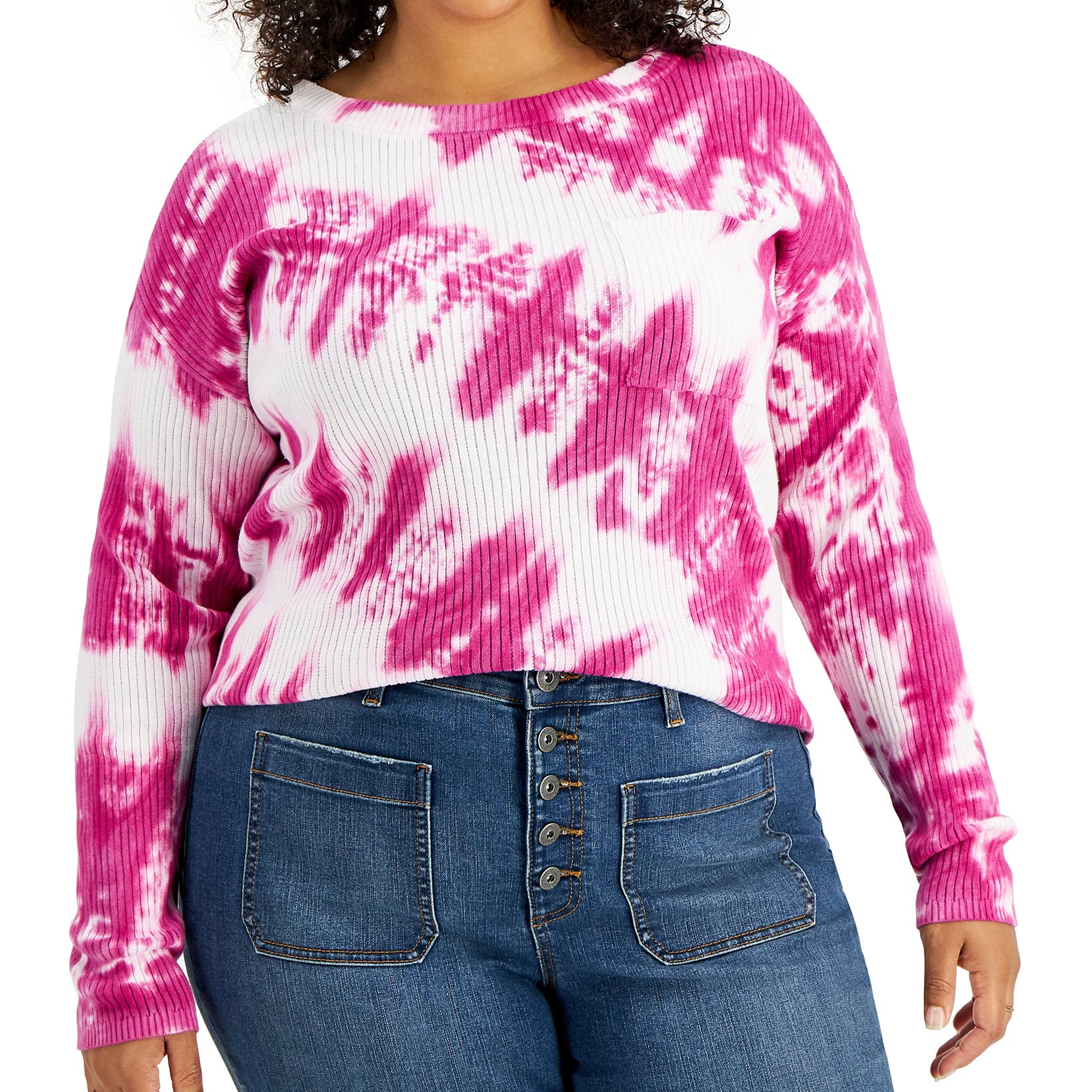 Style & Co Women Plus Geode Tie Dyed Sweater Geode Dye Pink