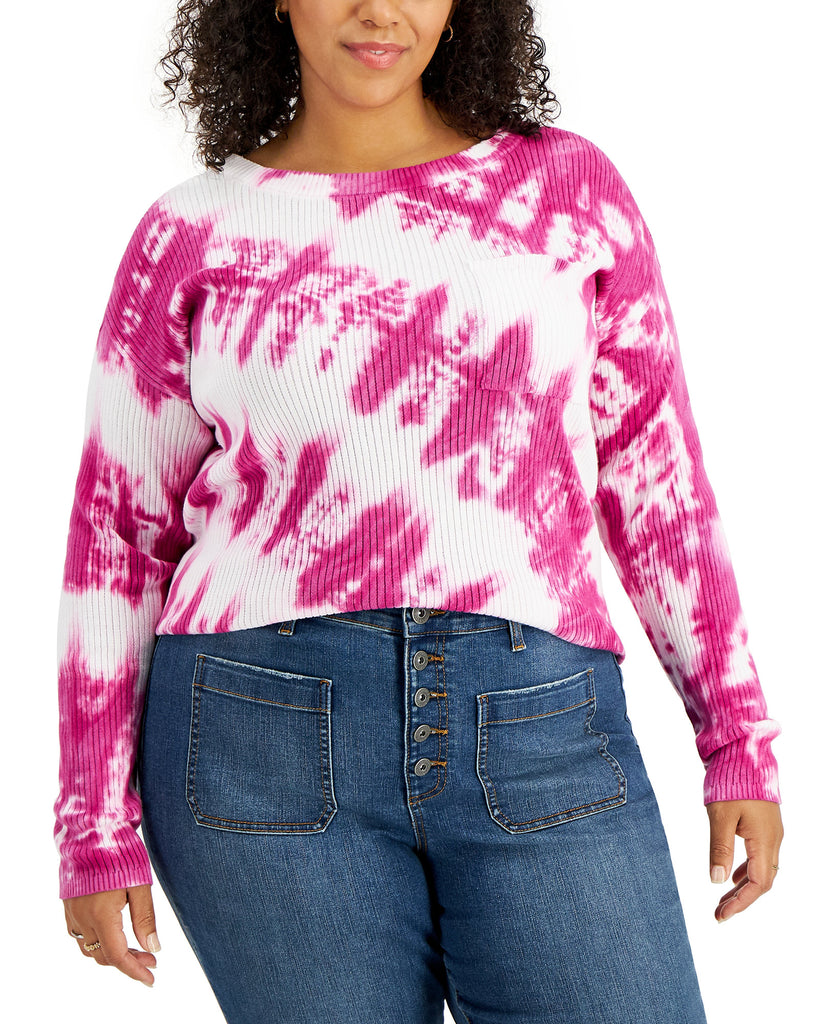 Style & Co Women Plus Geode Tie Dyed Sweater Geode Dye Pink