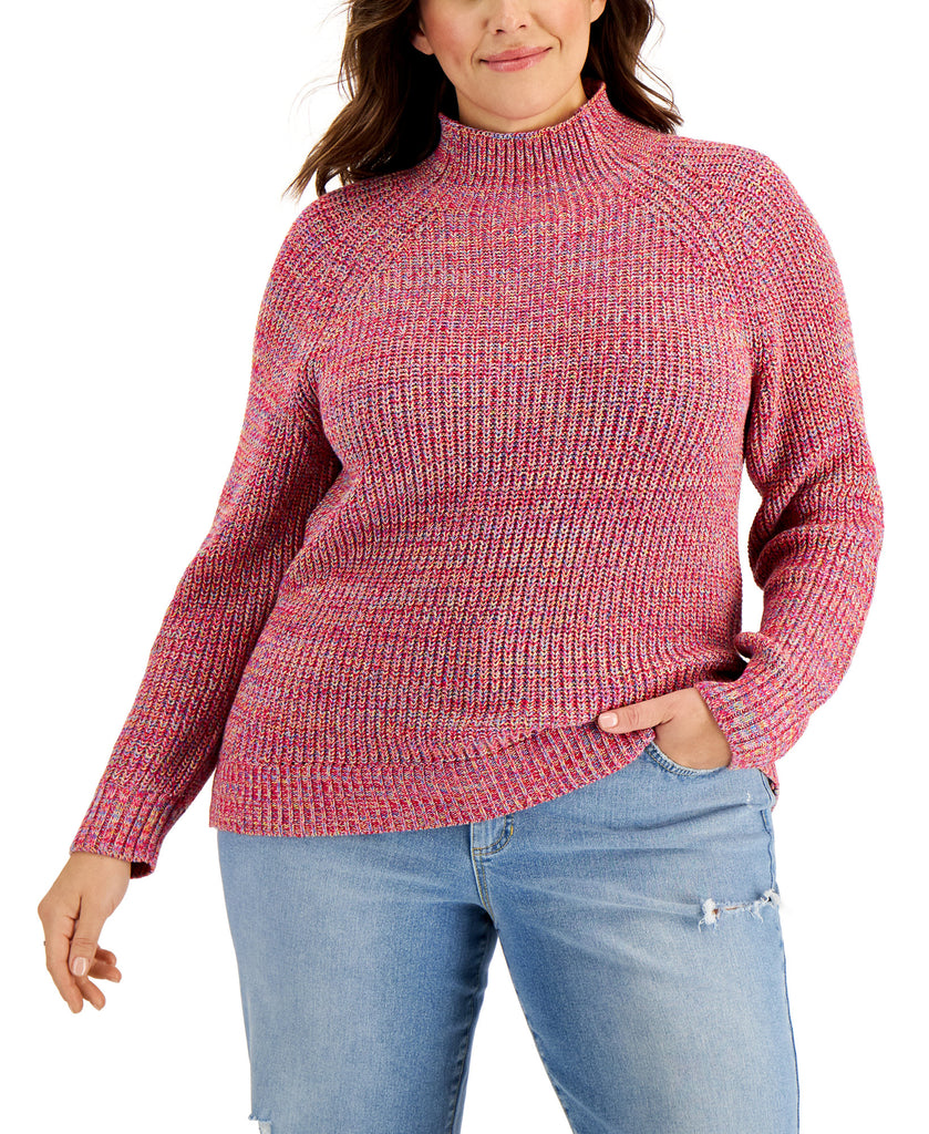 Style & Co Women Plus Cotton Marled Funnel Neck Sweater