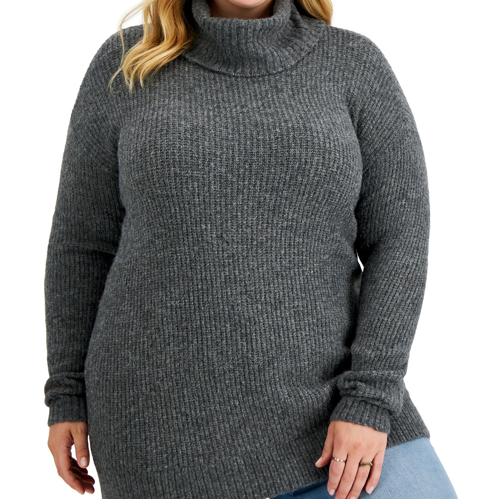 Style & Co Women Plus Cowlneck Tunic Sweater Ink Black Heather
