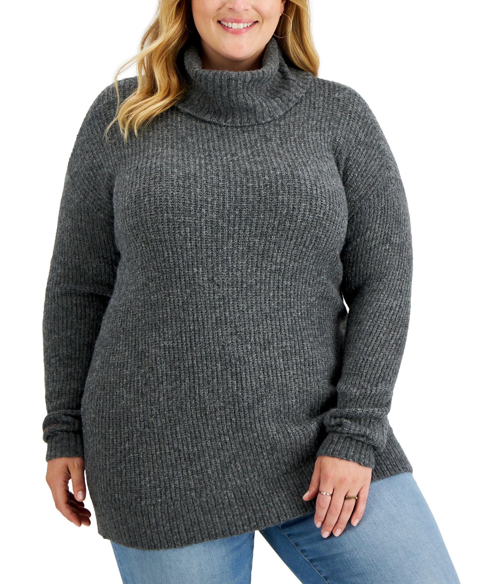 Style & Co Women Plus Cowlneck Tunic Sweater Ink Black Heather