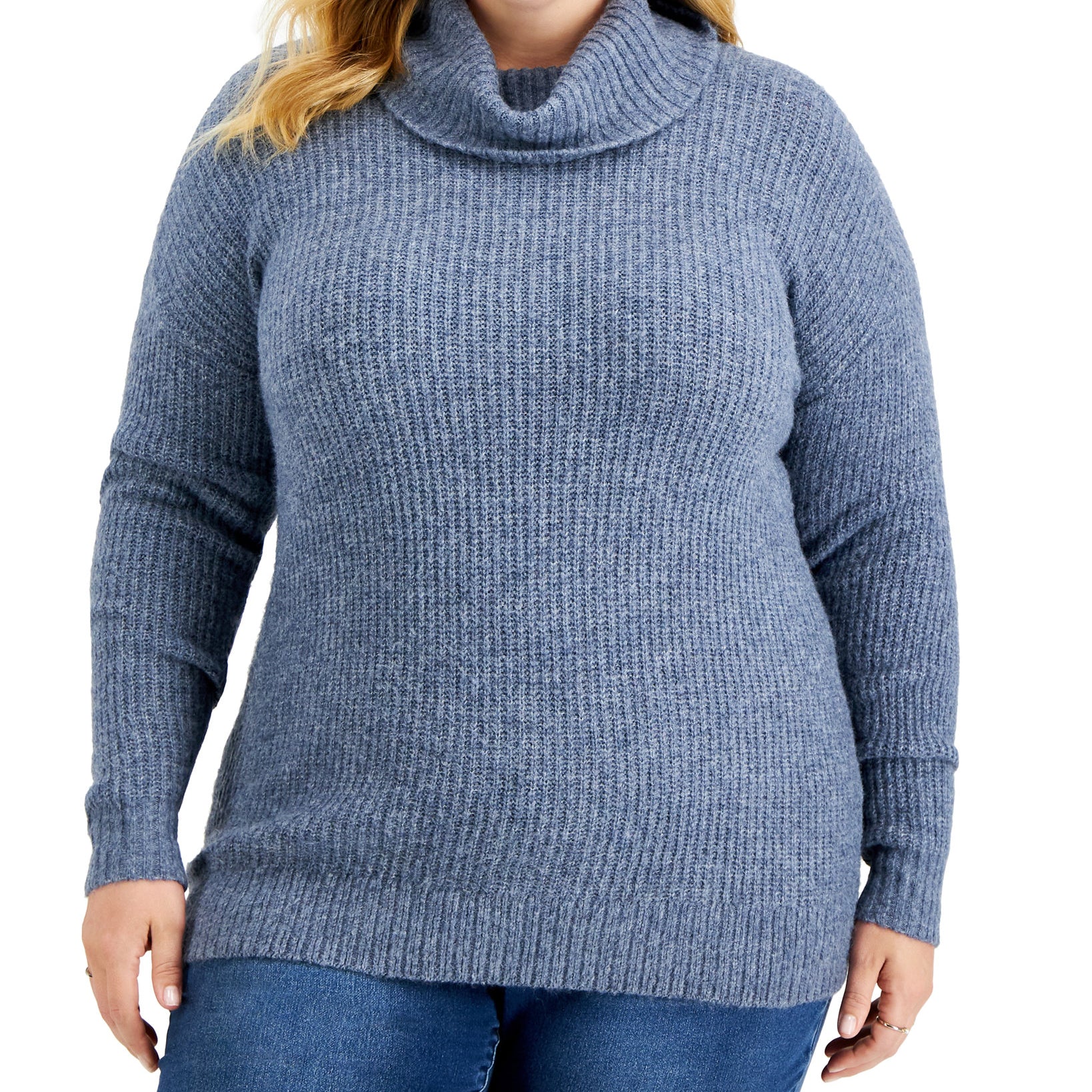 Style & Co Women Plus Cowlneck Tunic Sweater Regal Blue