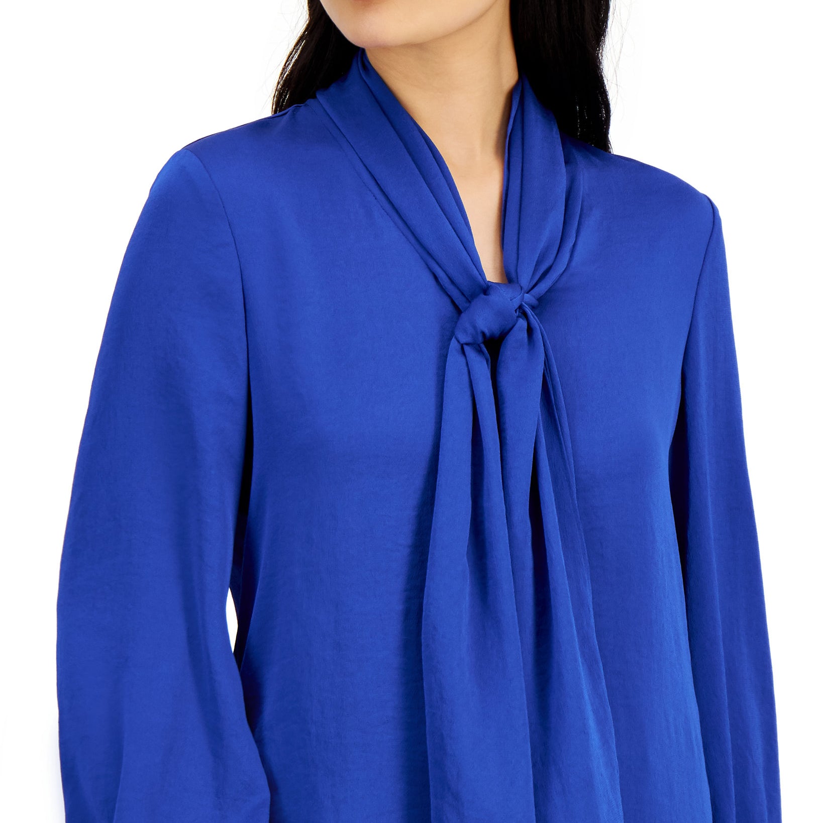 Bar III Women Tie Neck Cinched Sleeve Blouse