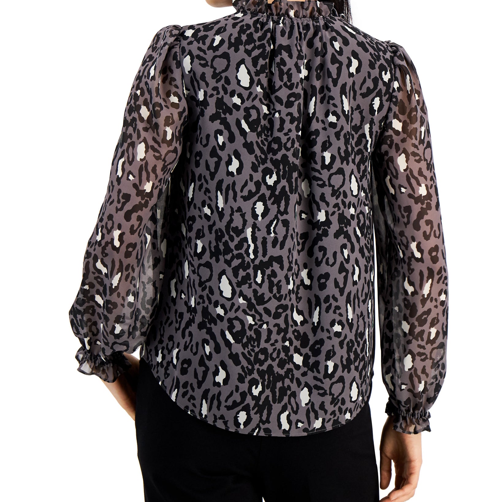 Bar III Women Animal Print Ruffle Sleeve Blouse