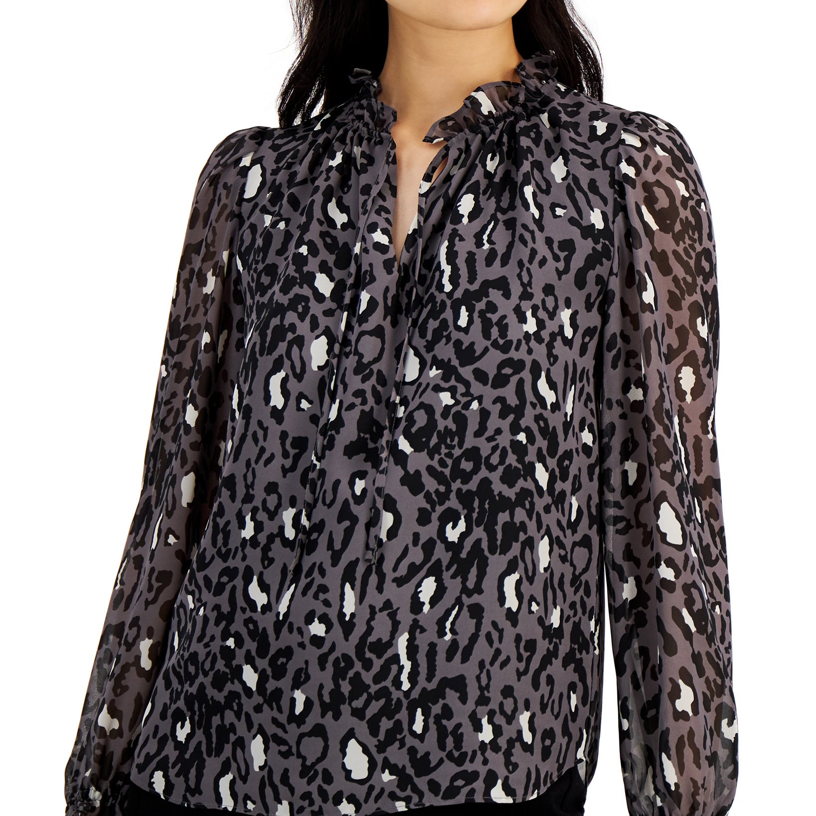 Bar III Women Animal Print Ruffle Sleeve Blouse