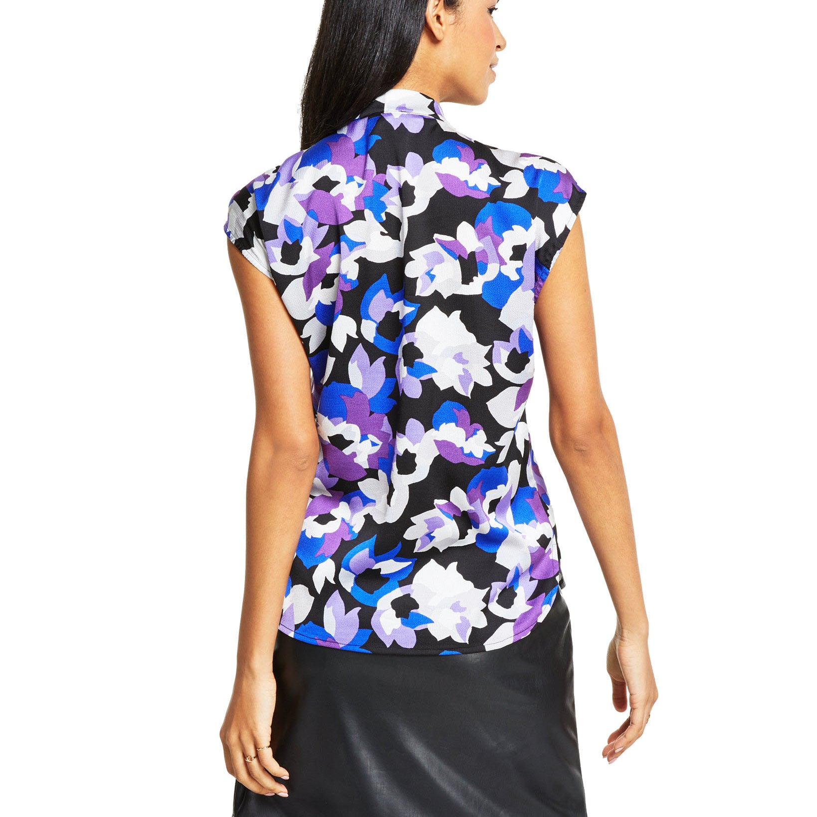 Bar III Women Printed Tie Neck Top