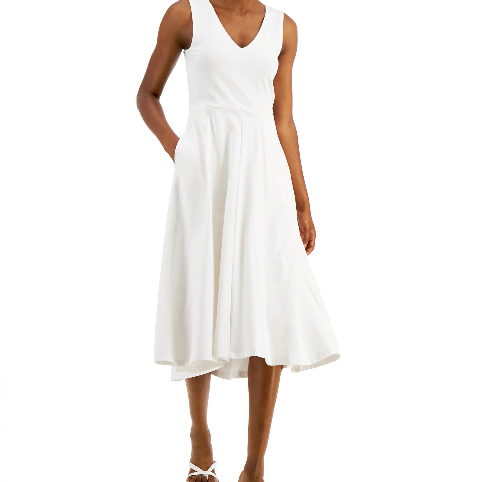 Alfani Women Solid V Neck Tank Dress Shiitake