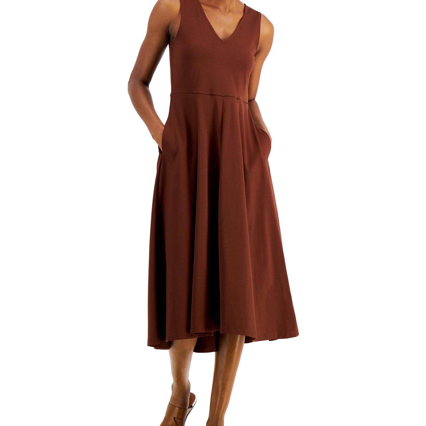 Alfani Women Solid V Neck Tank Dress Dark Cocoa