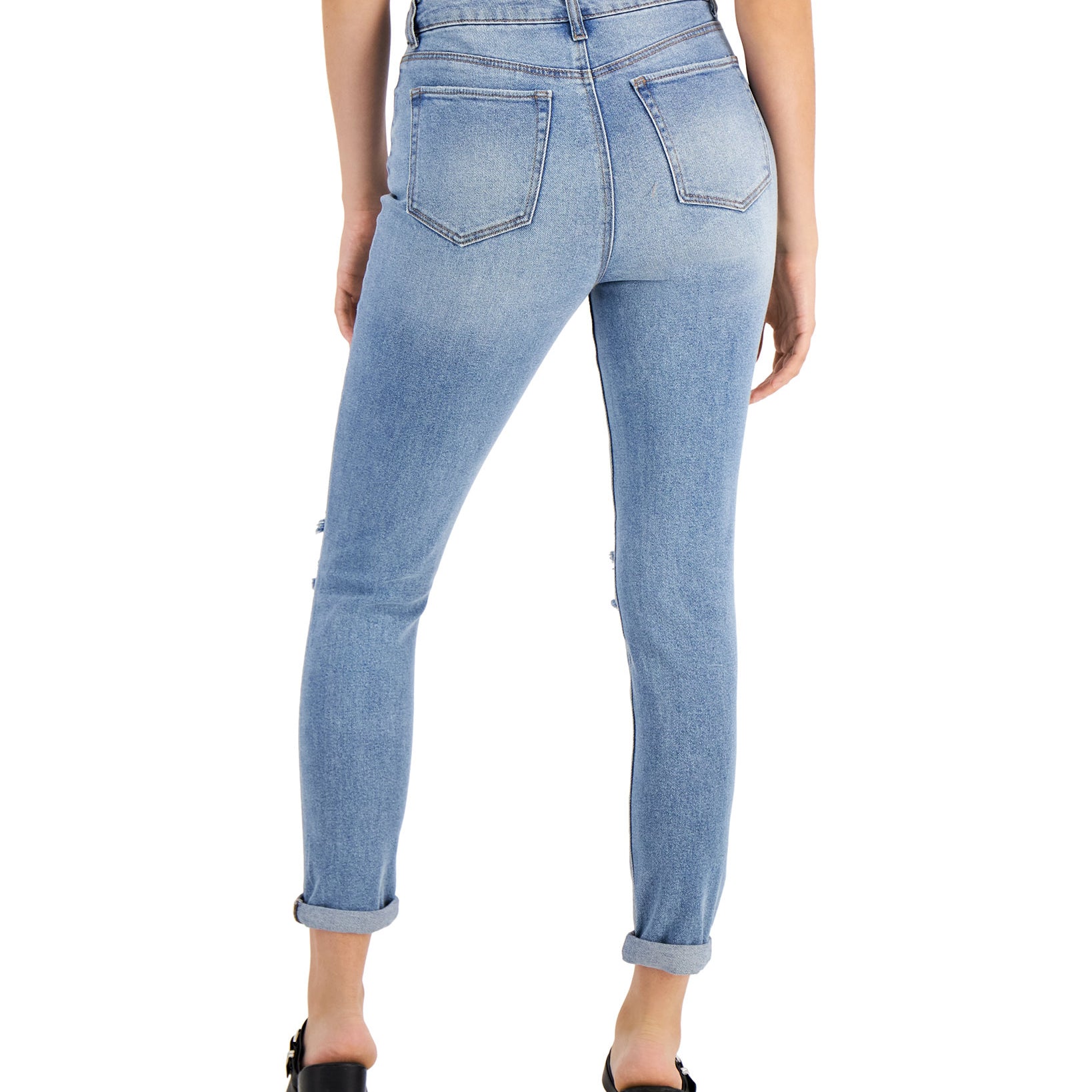 Tinseltown Women Distressed Rolled Cuff Mom Jeans