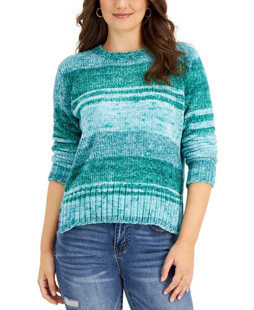 Style & Co Women Striped Space Dye Sweater Whimsy Aqua Blue
