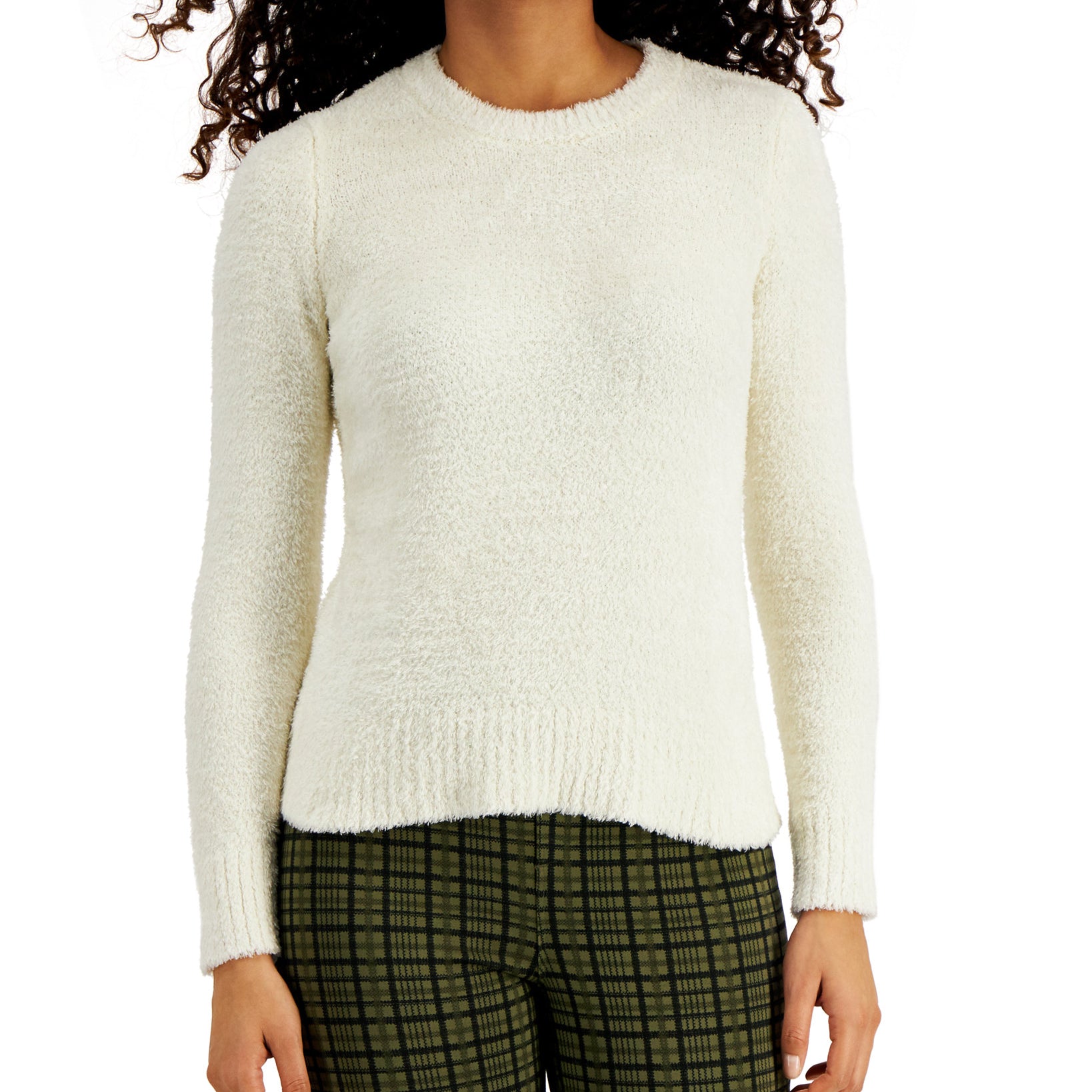 Style & Co Women Plush Sweater Antique Cream