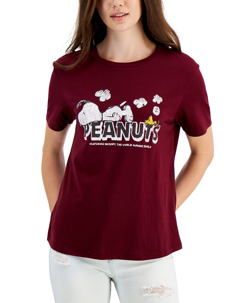 Peanuts Women Snoopy Logo T Shirt Zinfandel
