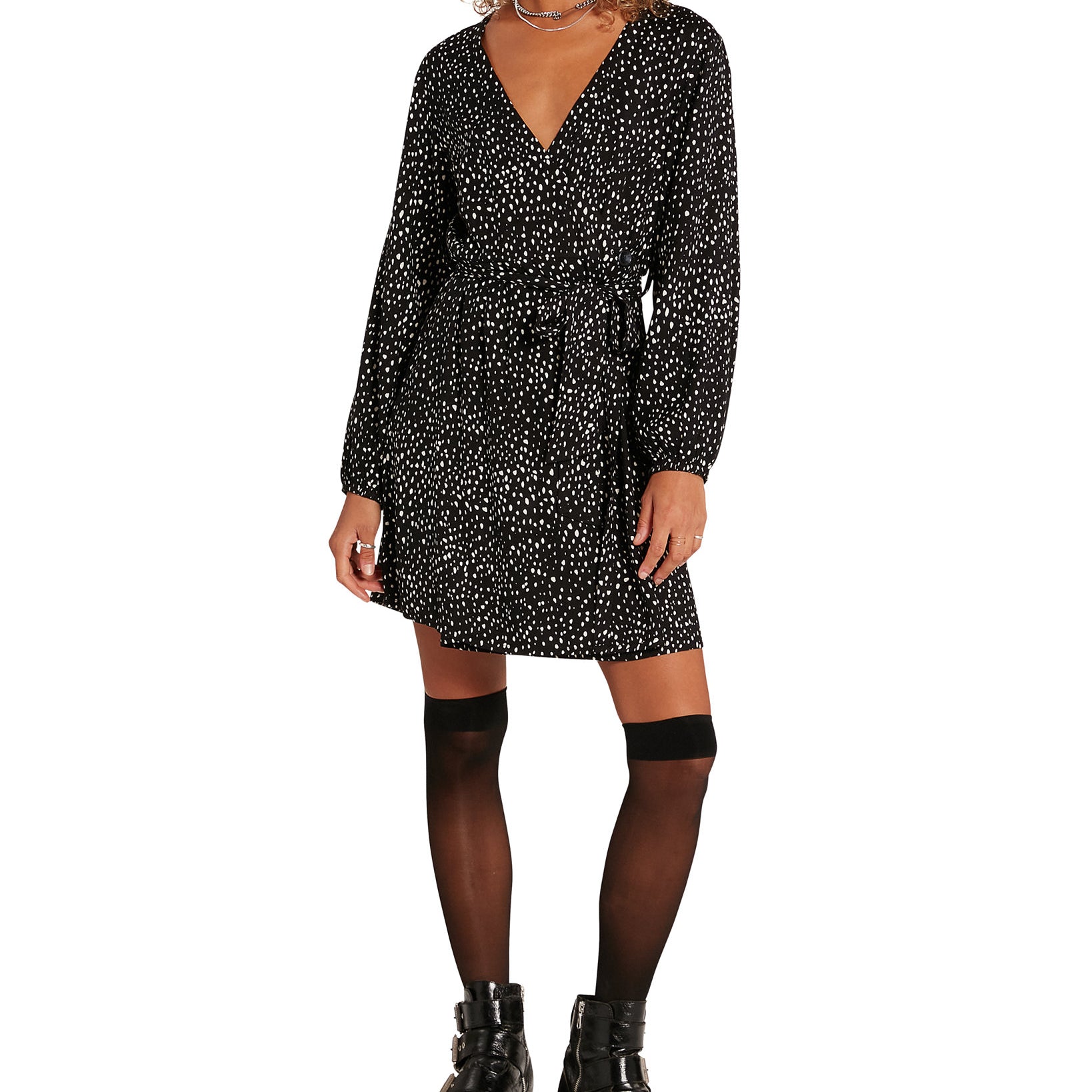 Volcom Juniors Printed Belted Dress Dot