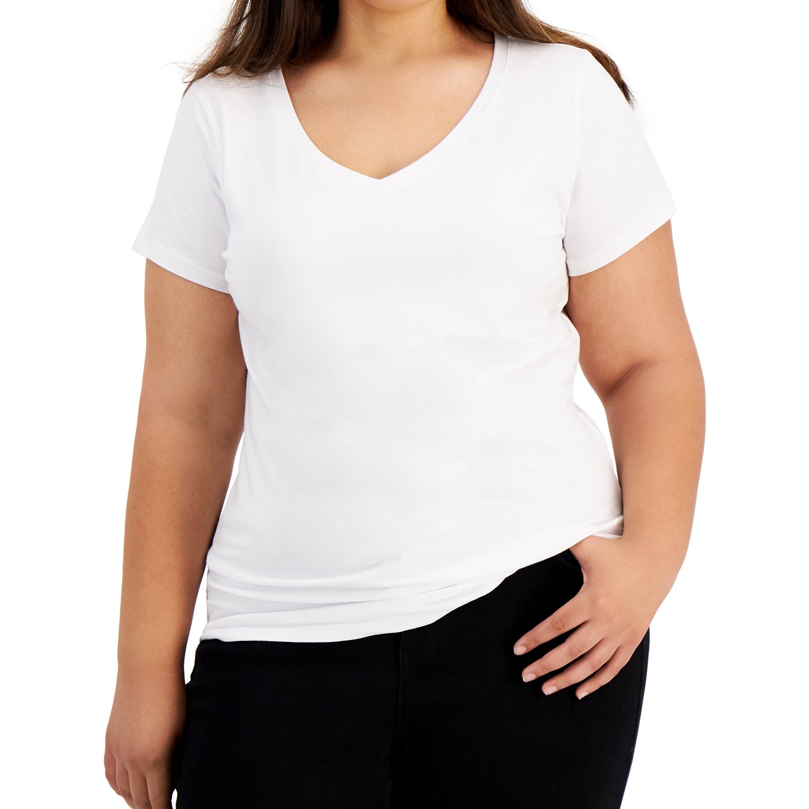 Aveto Women Plus Trendy Fitted V Neck T Shirt White