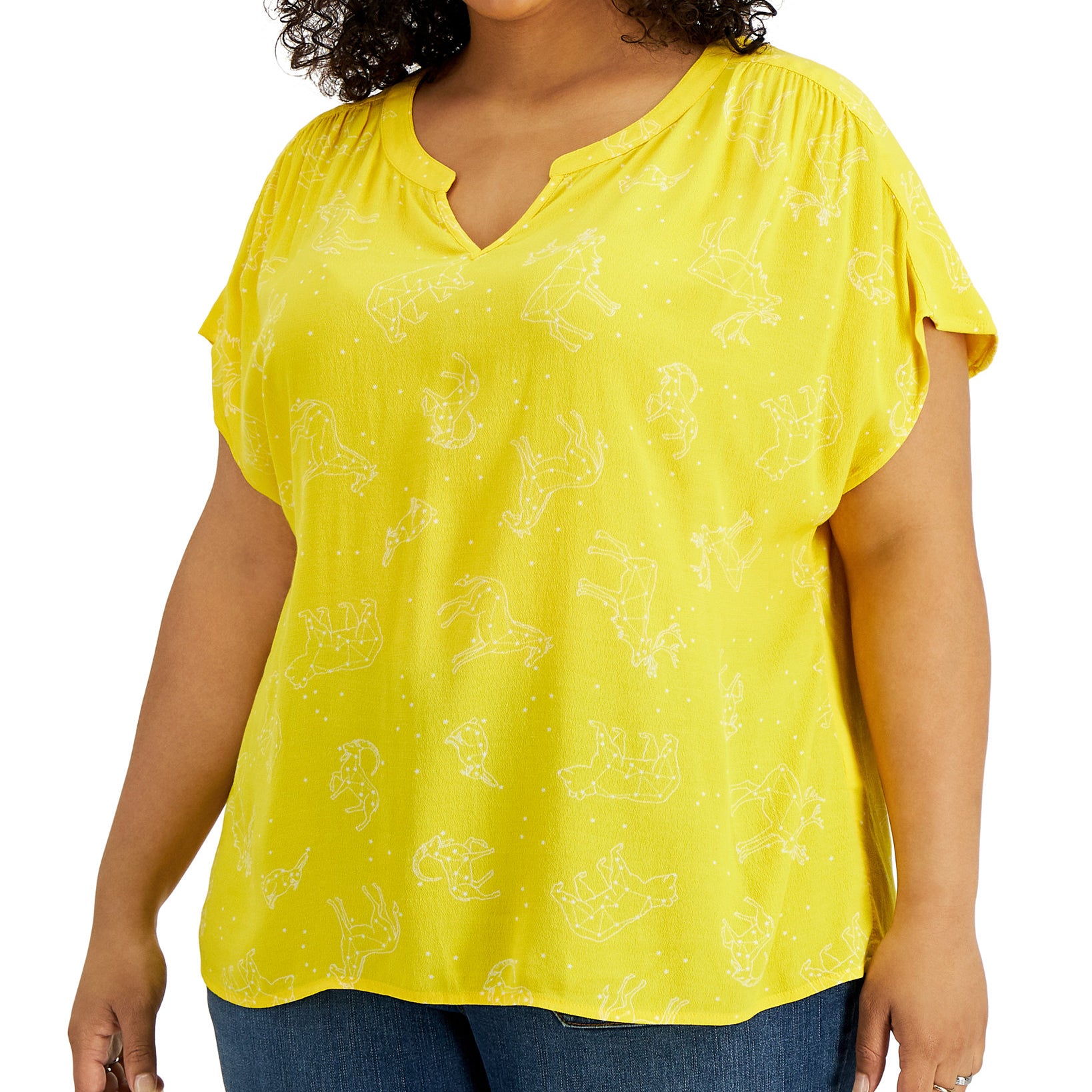 Style & Co Women Plus Mixed Print Split Neck Top Daisy Daze