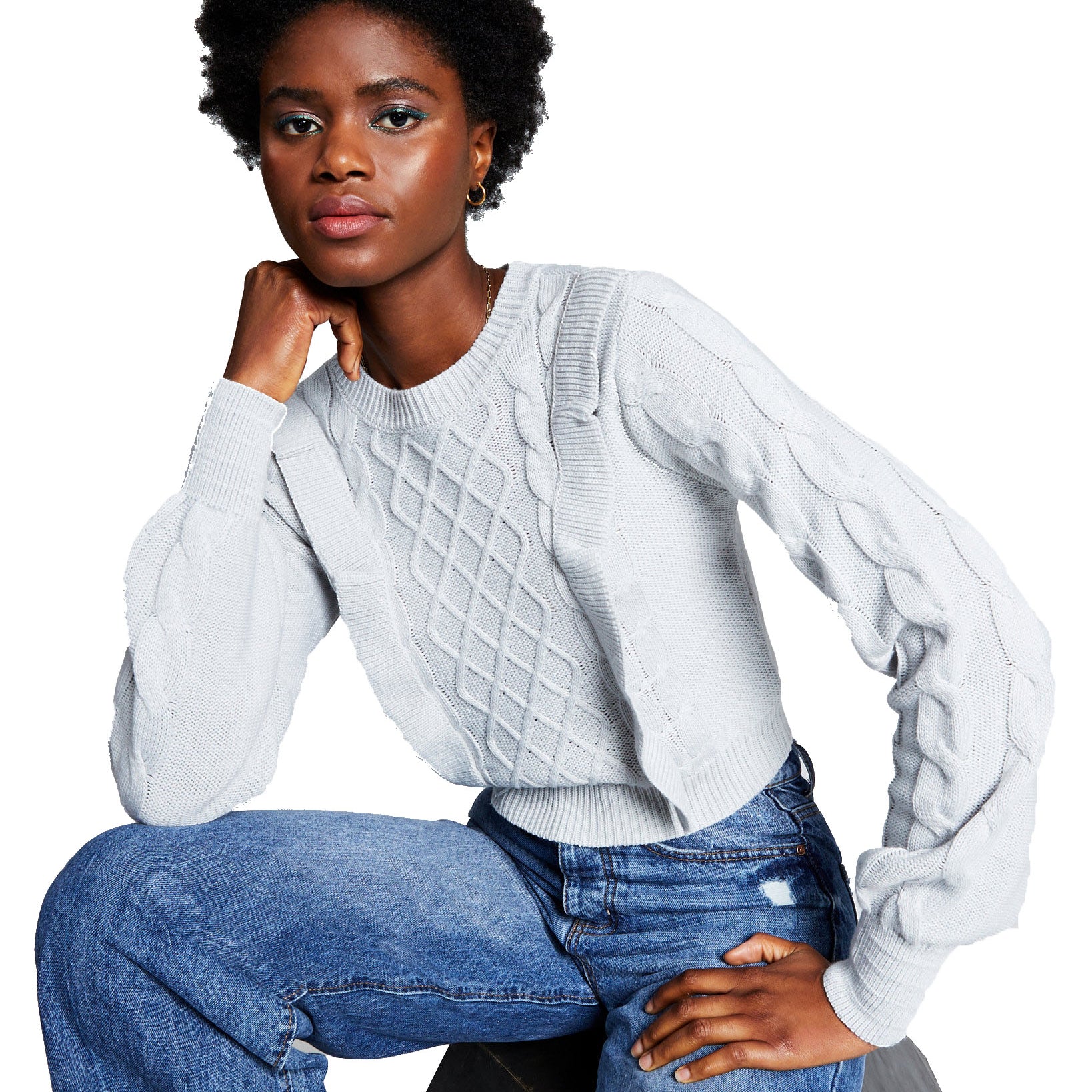 And Now This Women Ruffled Sweater Silver Grey