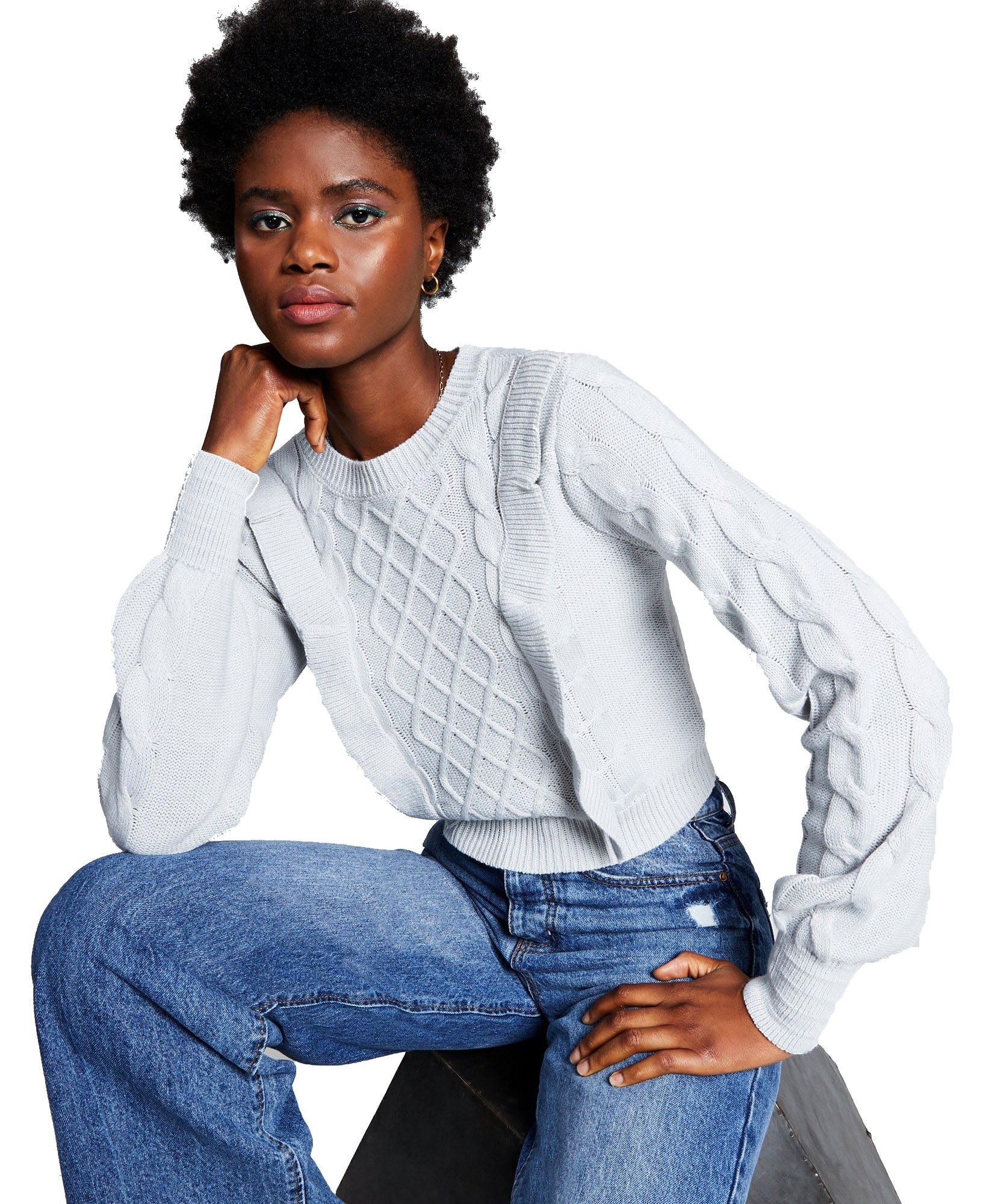 And Now This Women Ruffled Sweater Silver Grey