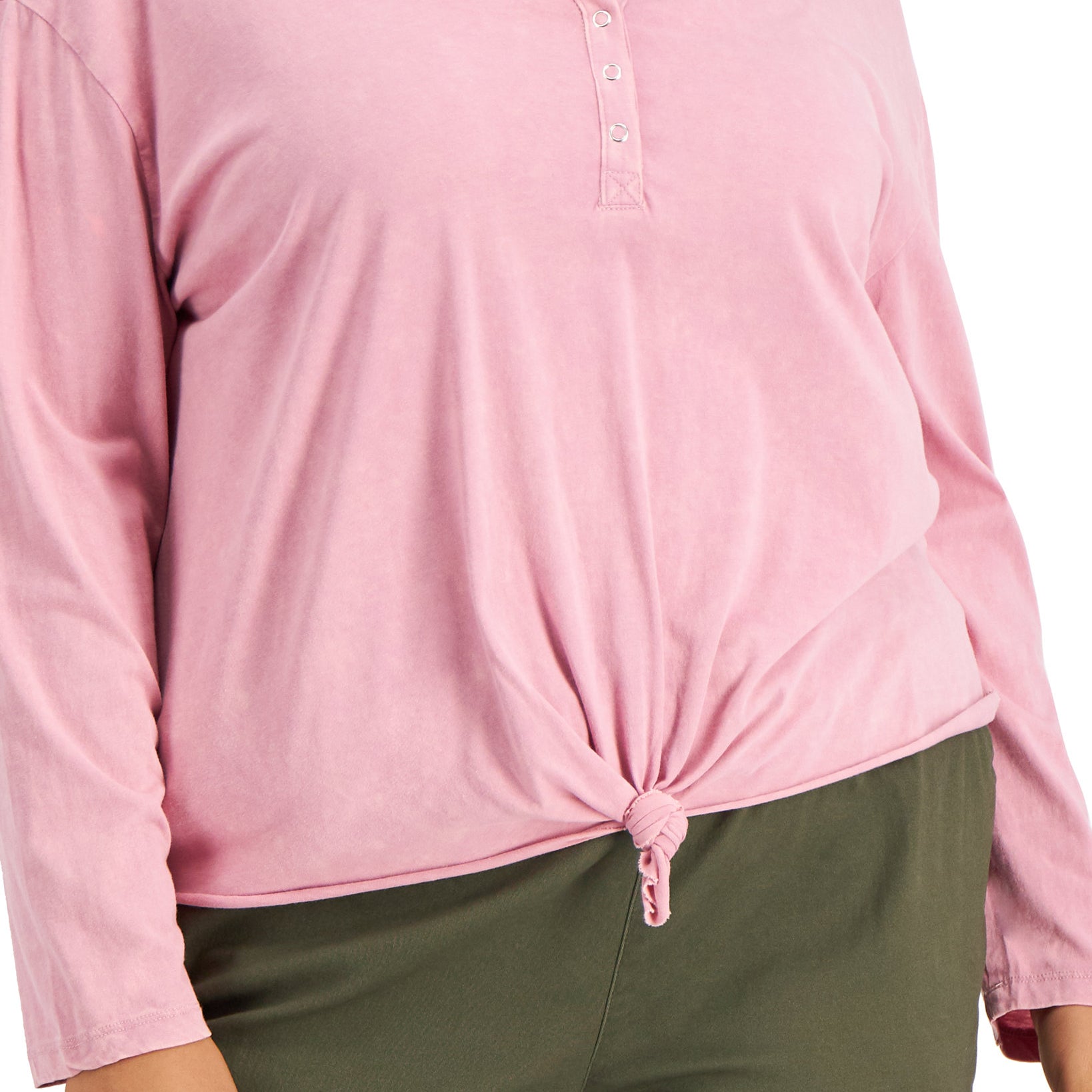 Rebellious One Women Plus Tie Hem Henley
