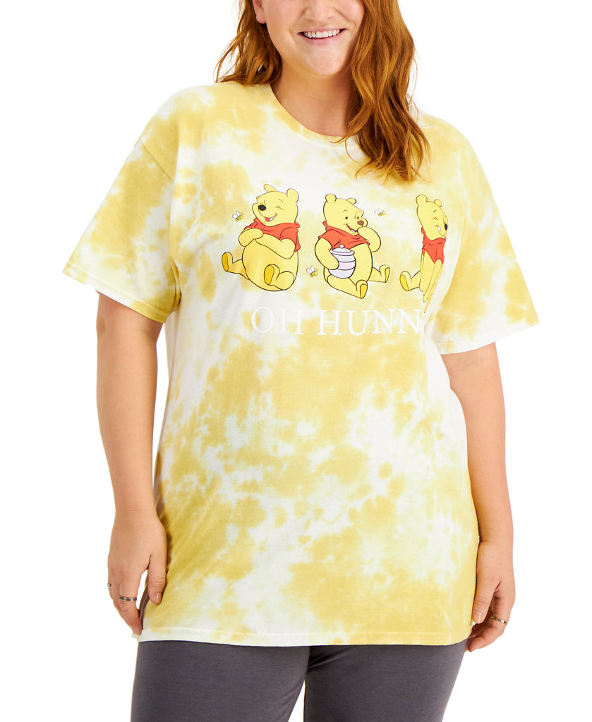 Love Tribe Women Plus Trendy Tie Dyed Cotton Graphic Print T Shirt Honey Gold Cloud Wash
