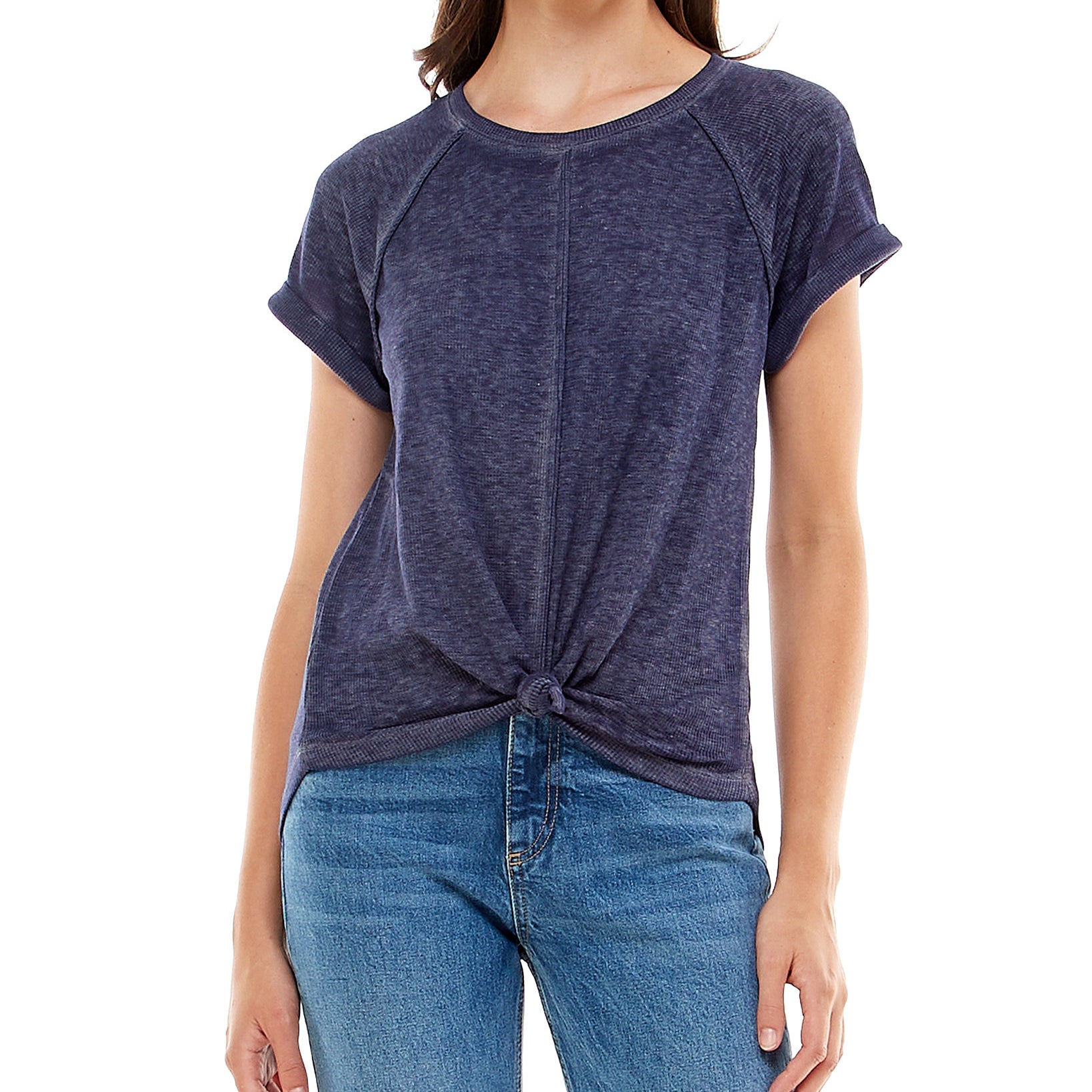 Crave Fame Women Knot Hem T Shirt Navy