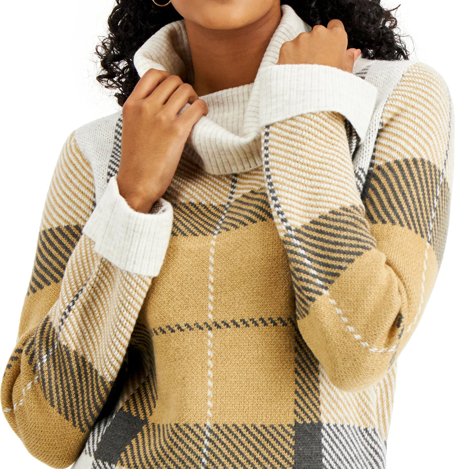 Charter Club Women Plaid Cowlneck Sweater
