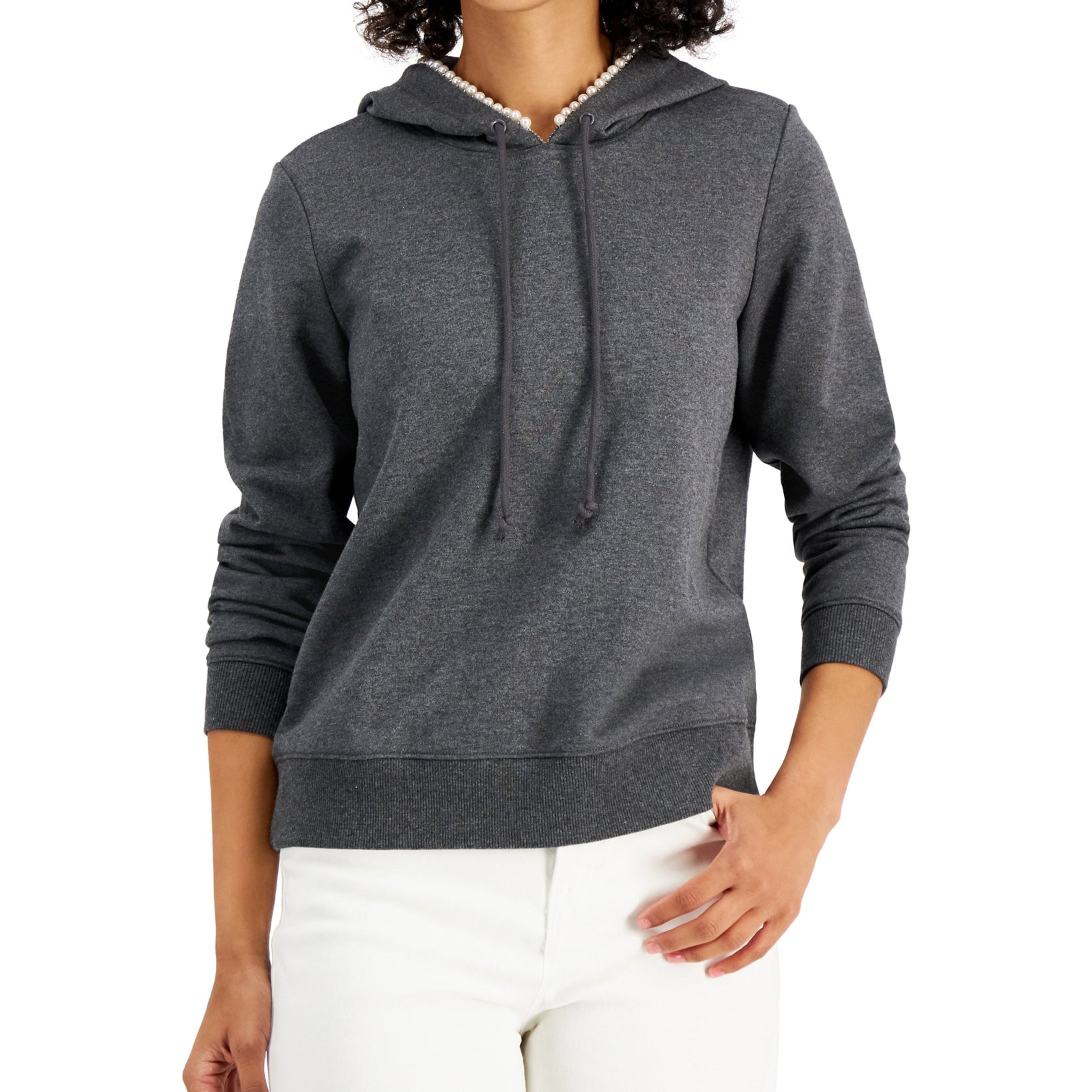 Charter Club Women Embellished Hoodie Charcoal Heather