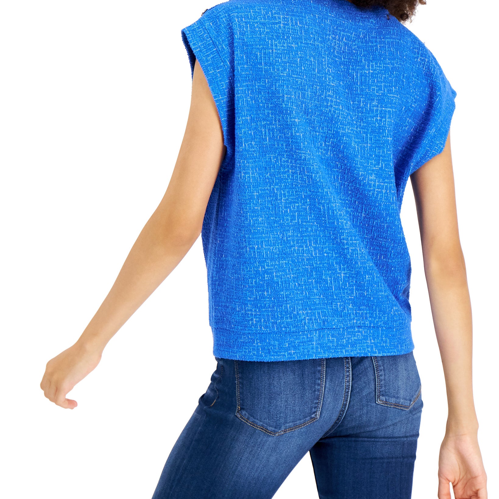 INC International Concepts Women Tweed Button Trim Top