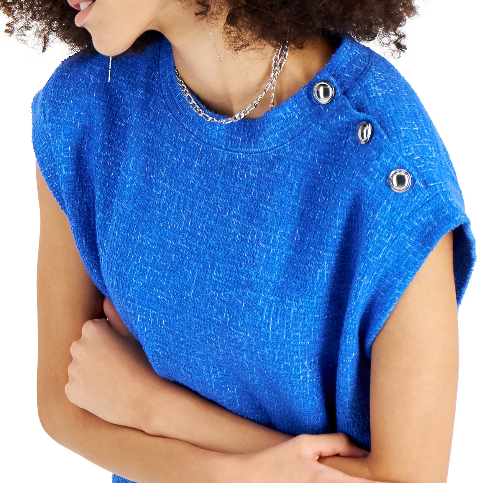 INC International Concepts Women Tweed Button Trim Top