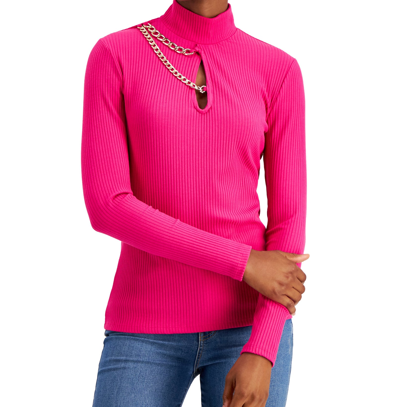 INC International Concepts Women Chain Trim Keyhole Top Pink Tutu