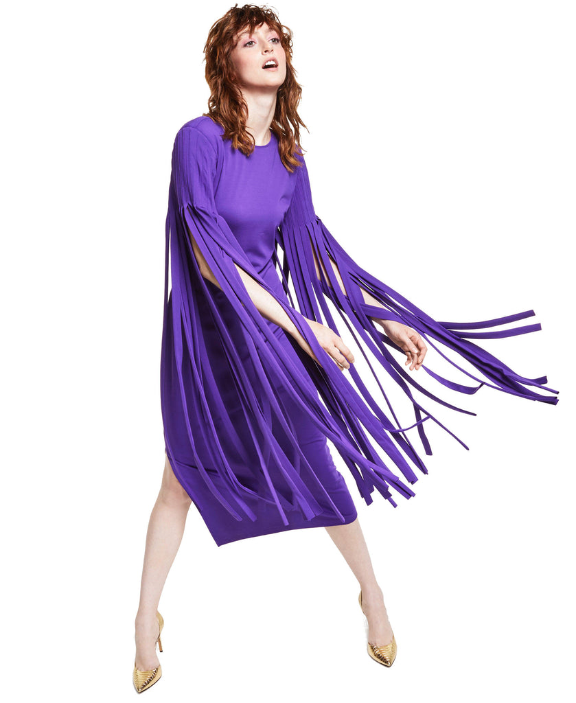 INC International Concepts Women Petite Ponté Knit Fringed Dress Purple Deluxe