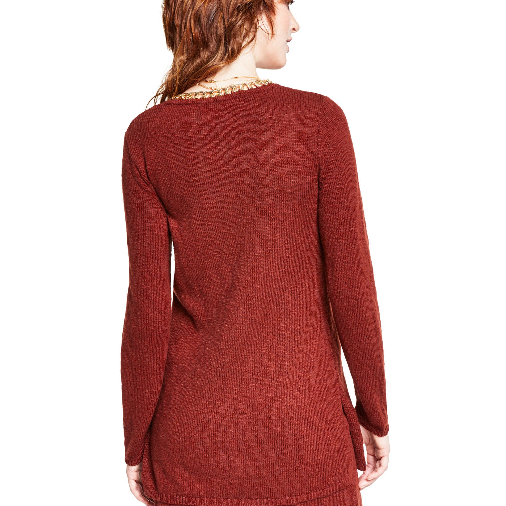 INC International Concepts Women Chain Embellished Tunic Pullover Sweater