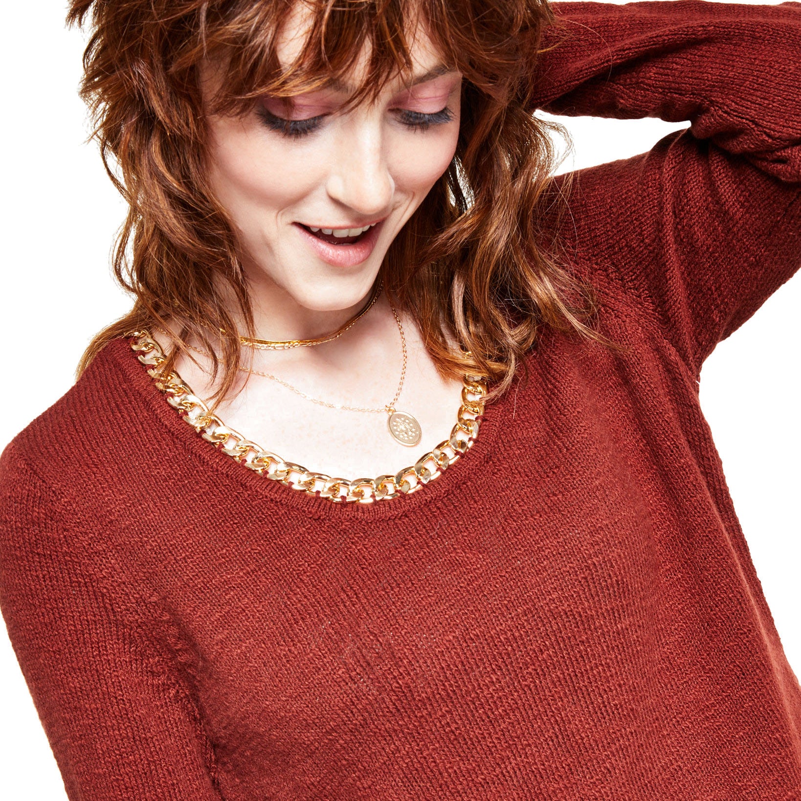 INC International Concepts Women Chain Embellished Tunic Pullover Sweater