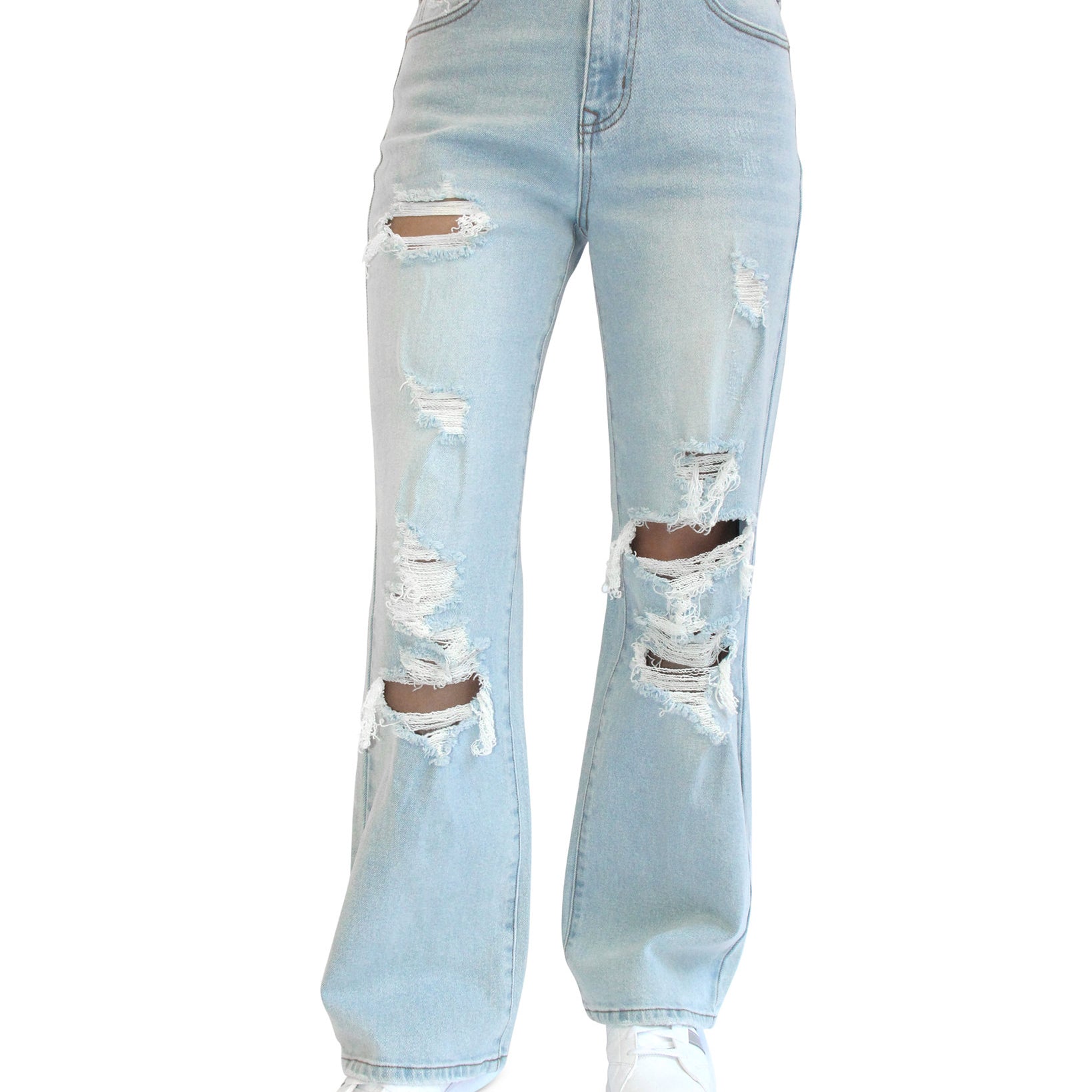 Almost Famous Women Ripped 90s Wide Leg Jeans Light Wash